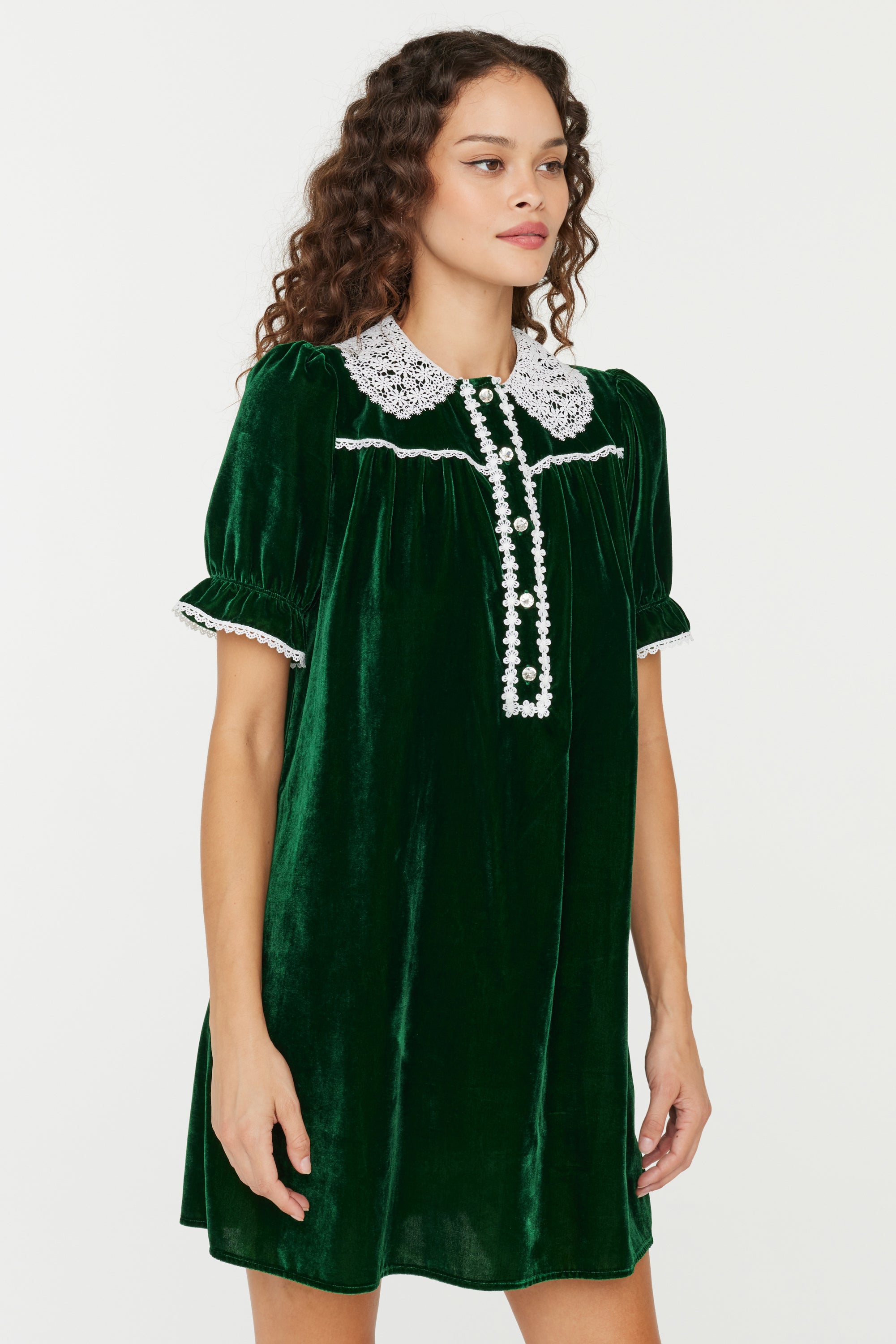 Silk Velvet Marie Mini Baby Doll Dress - Green 10 / Green Silk Velvet Marie Mini Baby Doll Dress - Green 10 / Green