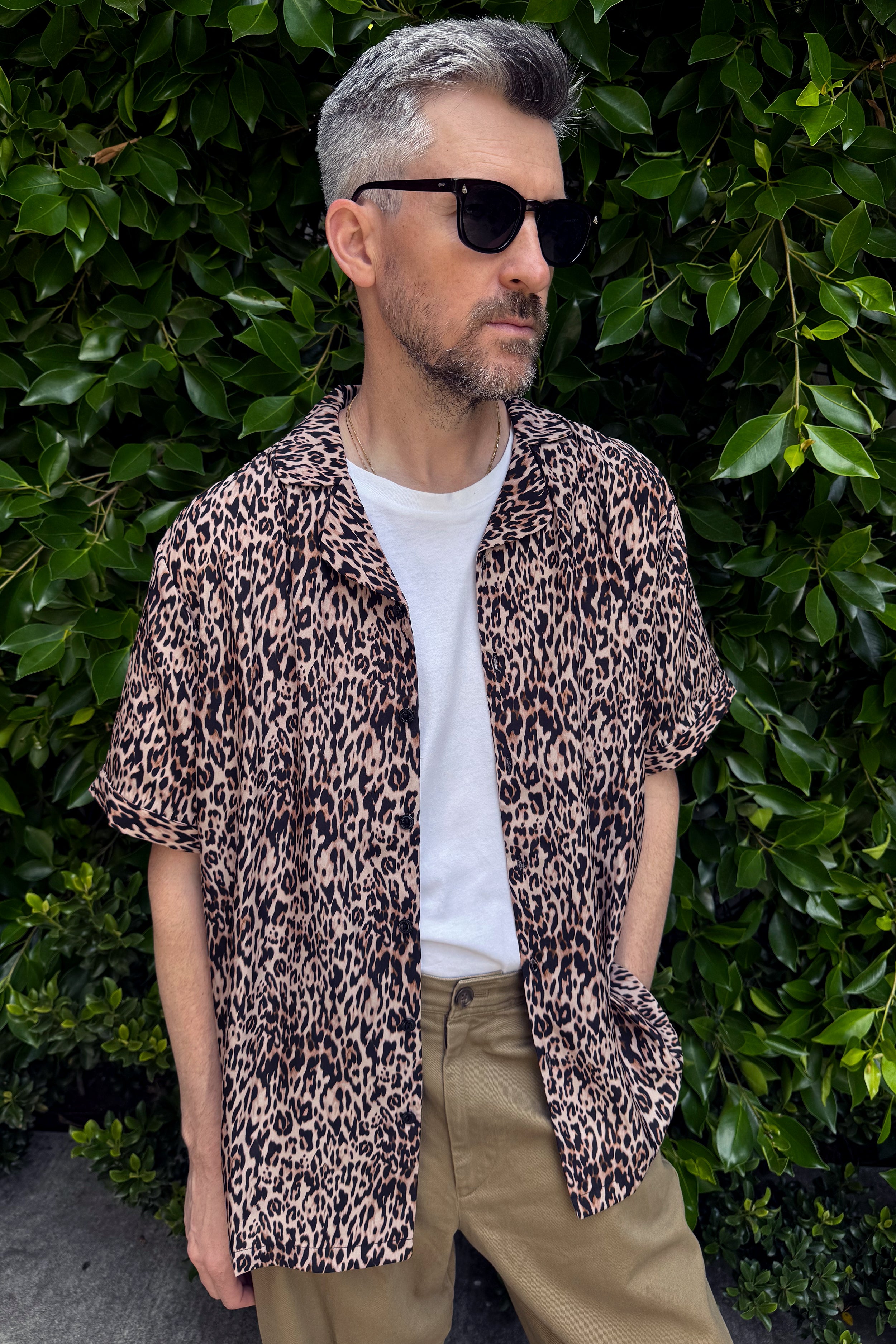 Silk Ross Shirt L / Leopard