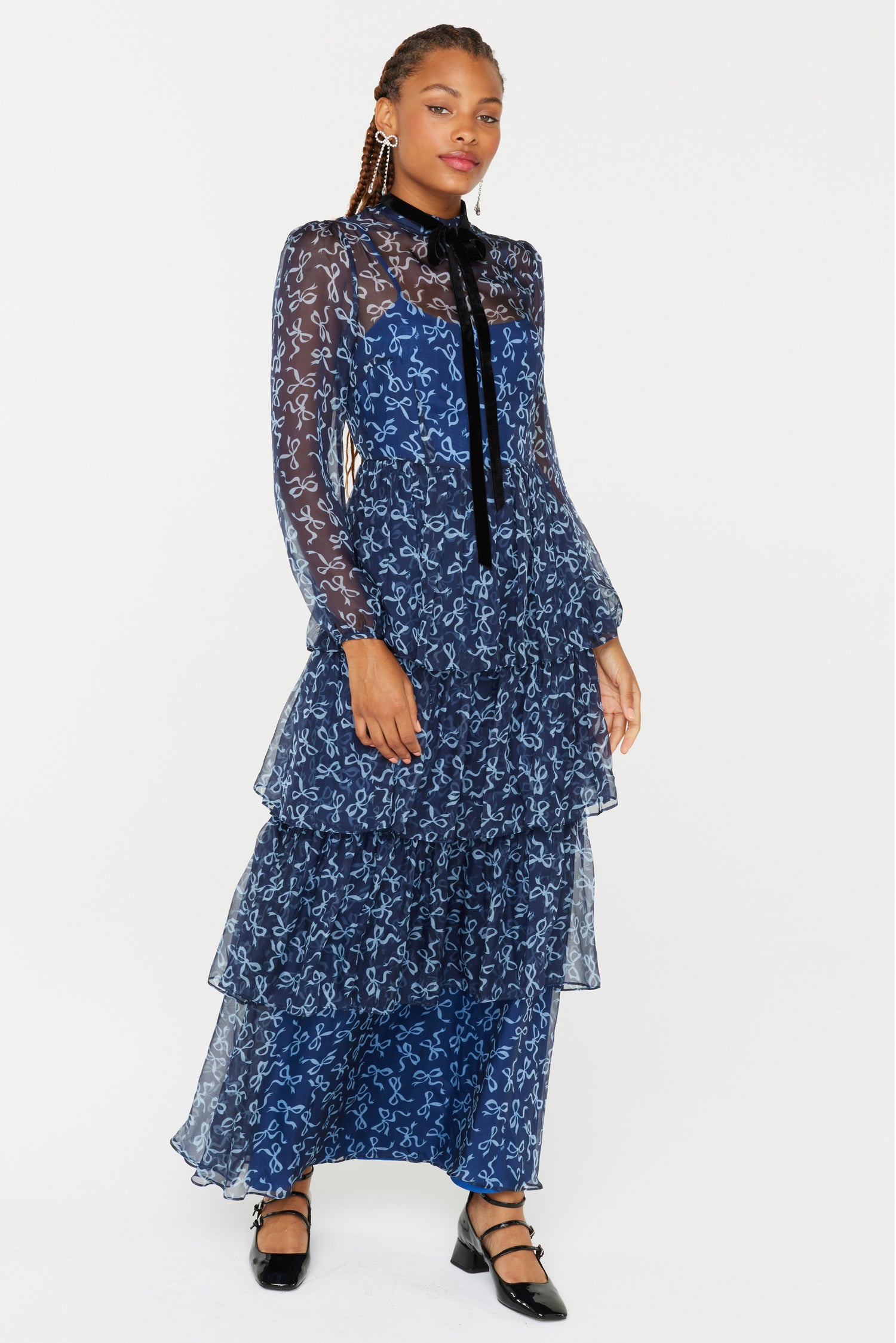 Amelia Silk Chiffon Dress - Blue Bow HVN Amelia Silk Chiffon Dress - Blue Bow HVN