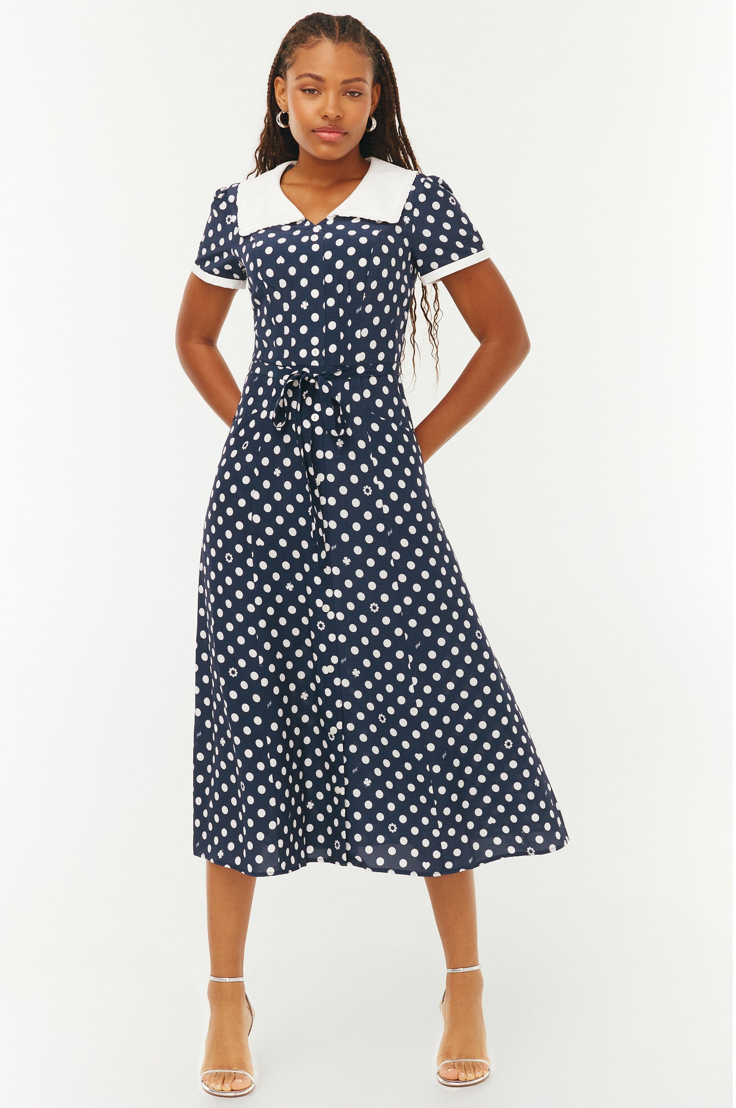 navy blue dress with white collar Navy Blue Sailor Collar Swing Dress - Large