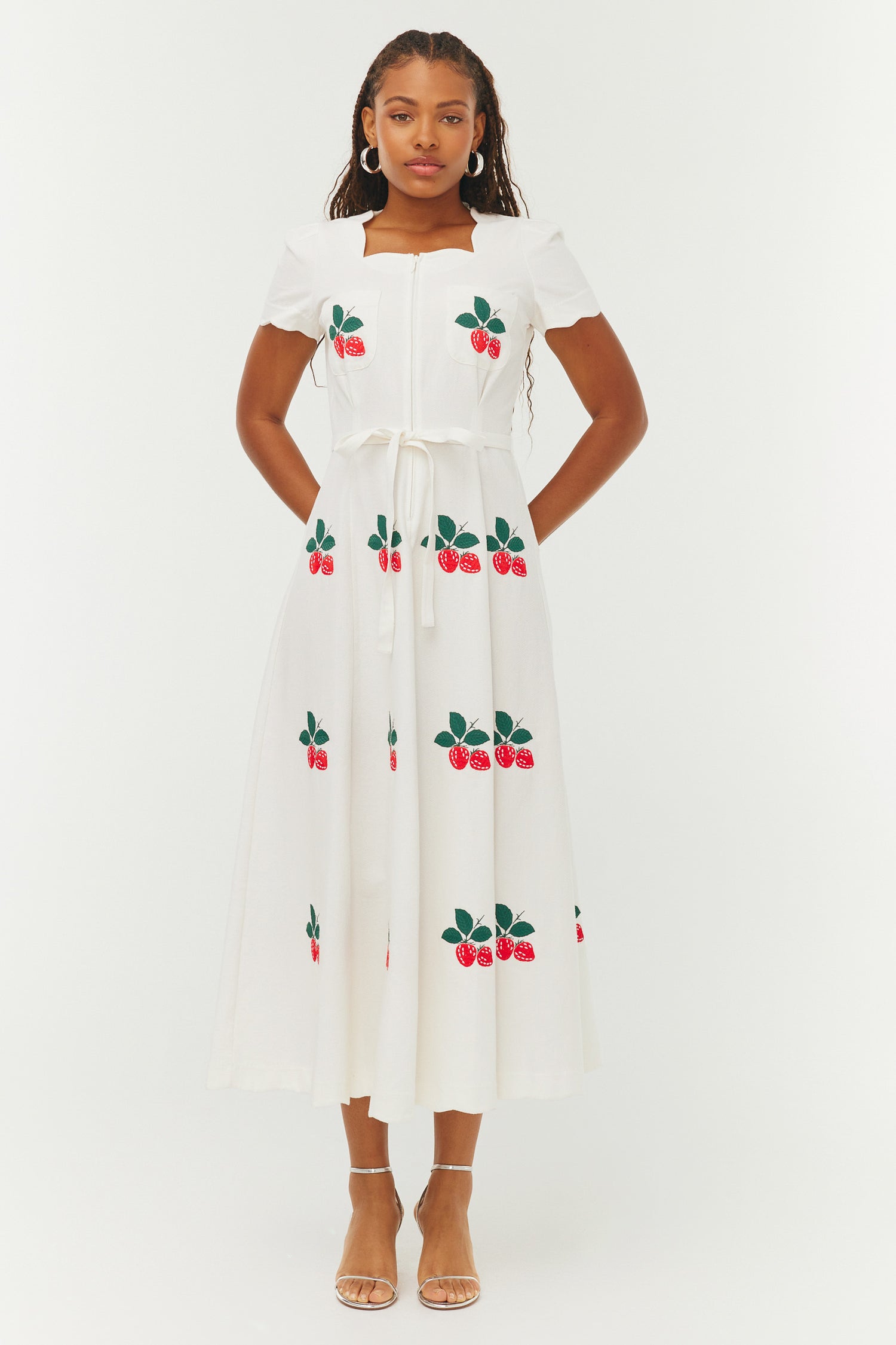 red dress with white embroidery Women's red & white linen embroidery dress