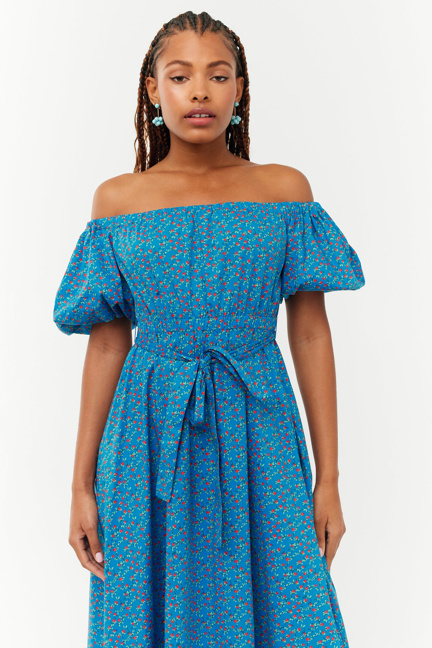 Madison Off the Shoulder Dress - Blue Rosebud 4 / Blue Rosebud Madison Off the Shoulder Dress - Blue Rosebud 4 / Blue Rosebud