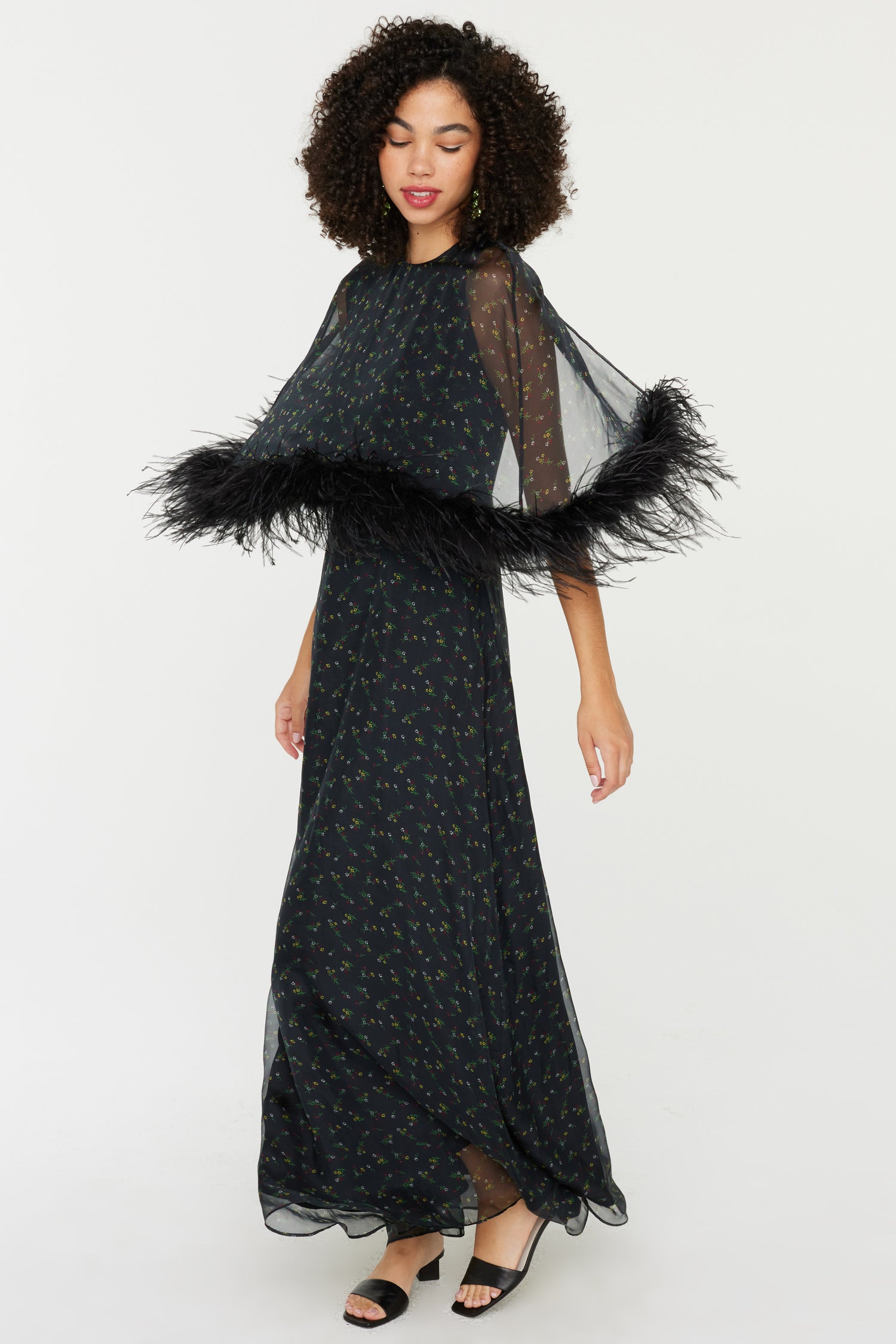 Cecilia Caped Dress w. Feathers