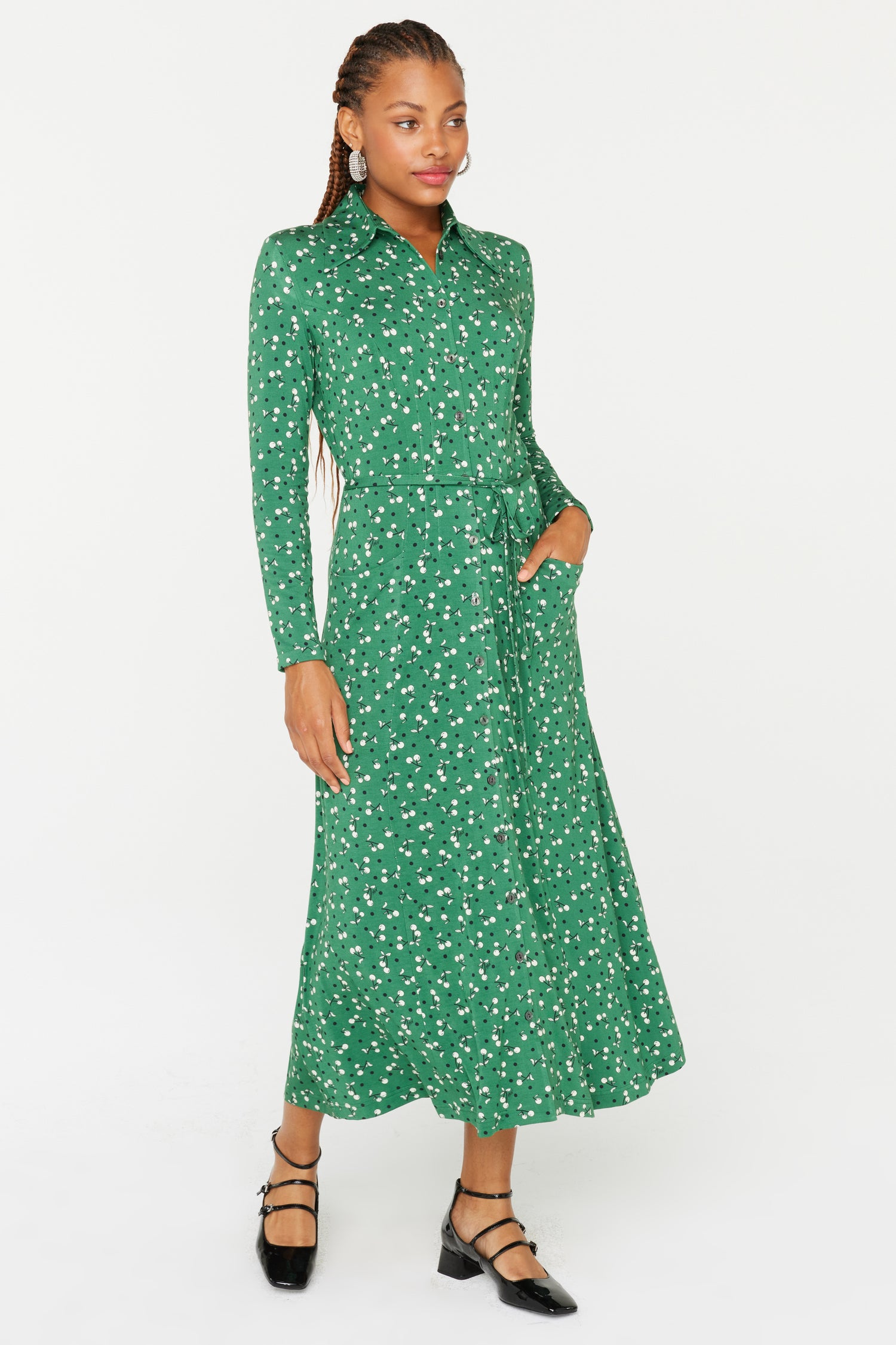 Ava Jersey Long Sleeve Dress - Green Cherry 10 / Green Cherry Ava Jersey Long Sleeve Dress - Green Cherry 10 / Green Cherry