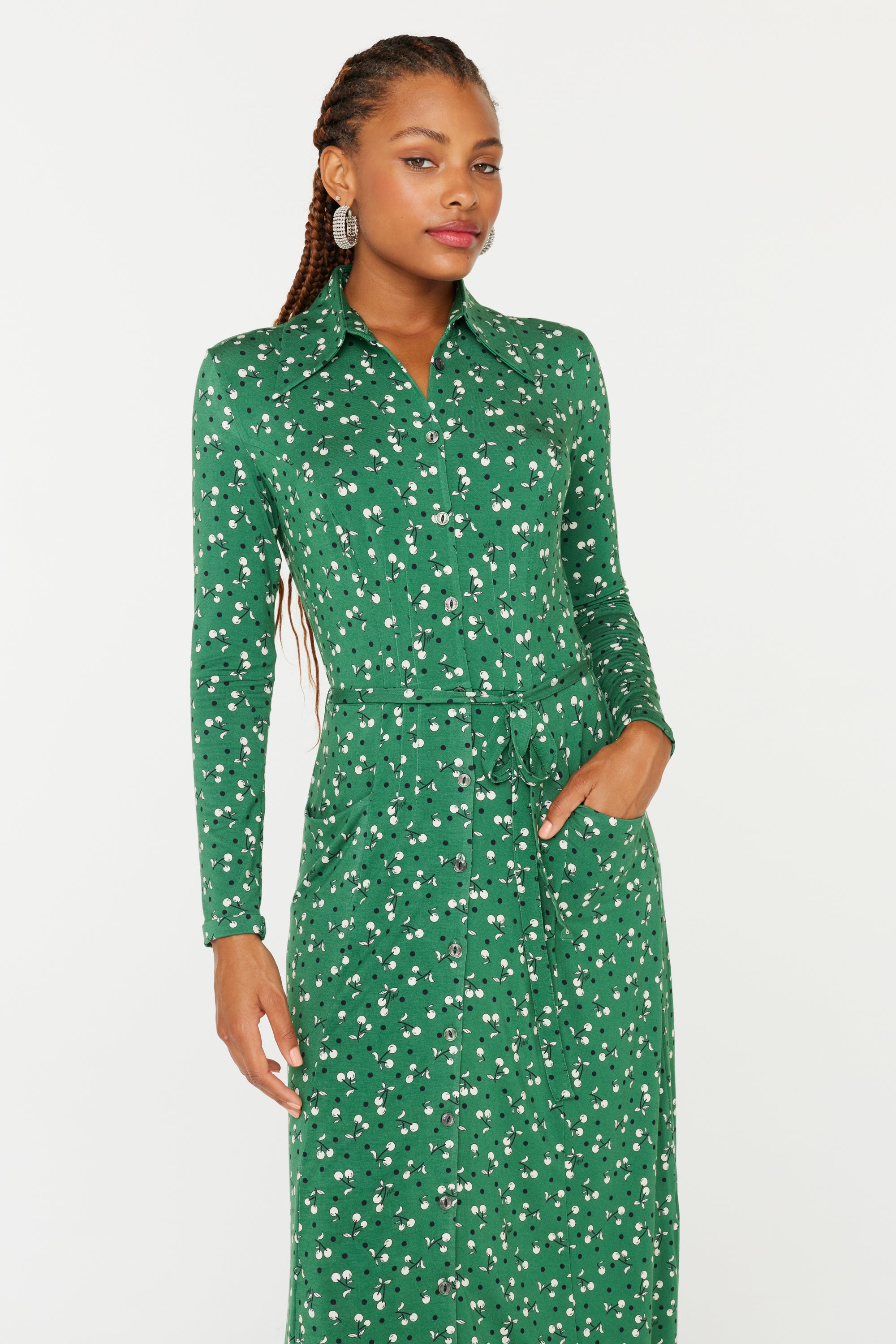 Ava Jersey Long Sleeve Dress - Green Cherry – HVN