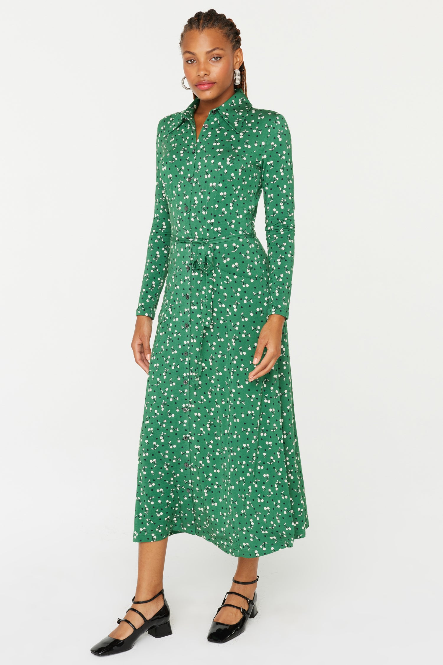 Ava Jersey Long Sleeve Dress - Green Cherry HVN Ava Jersey Long Sleeve Dress - Green Cherry HVN