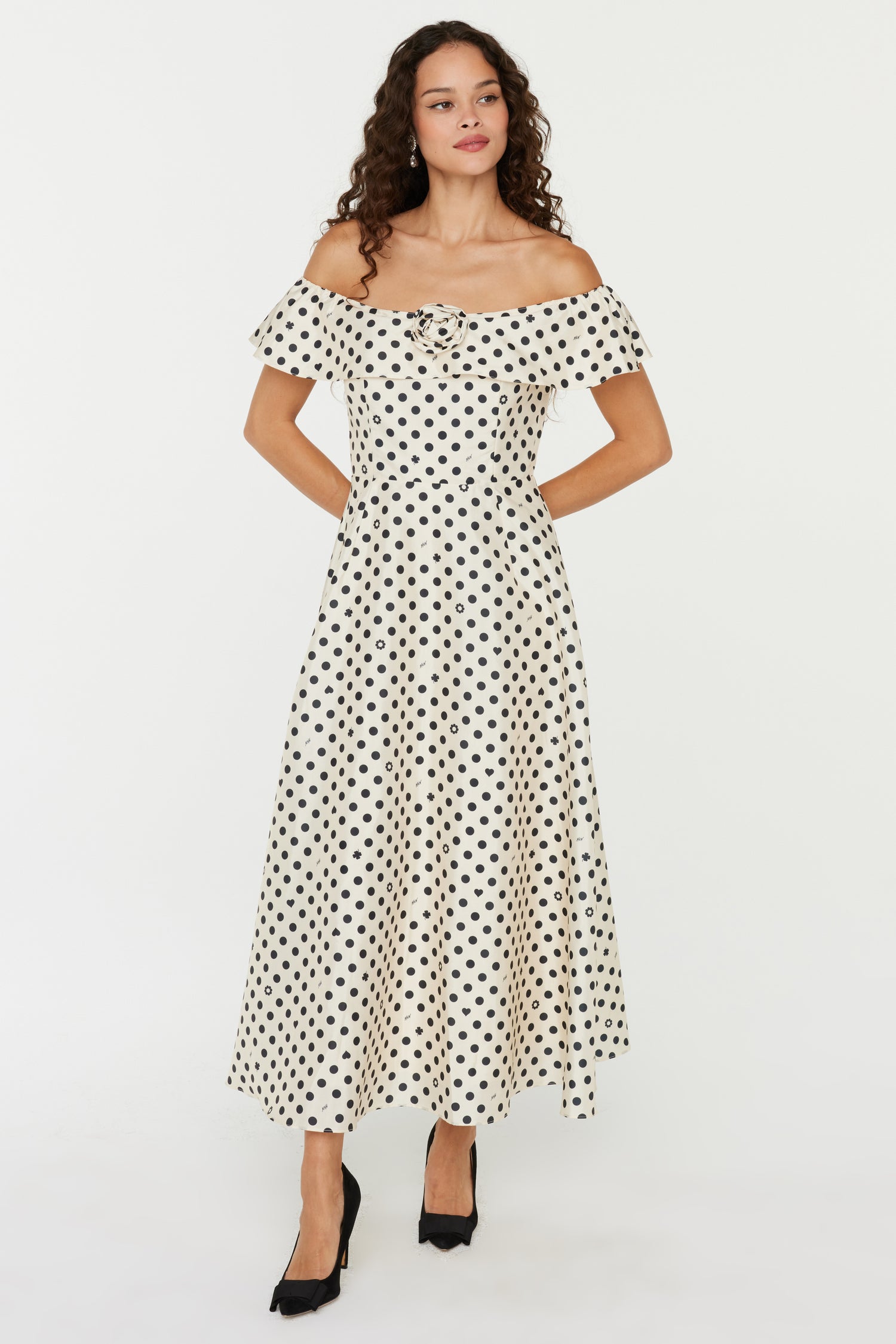 Isabella Dress w. Bow - Black & White Polka Dot 8 / Black & White Polka Dot Isabella Dress w. Bow - Black & White Polka Dot 8 / Black & White Polka Dot