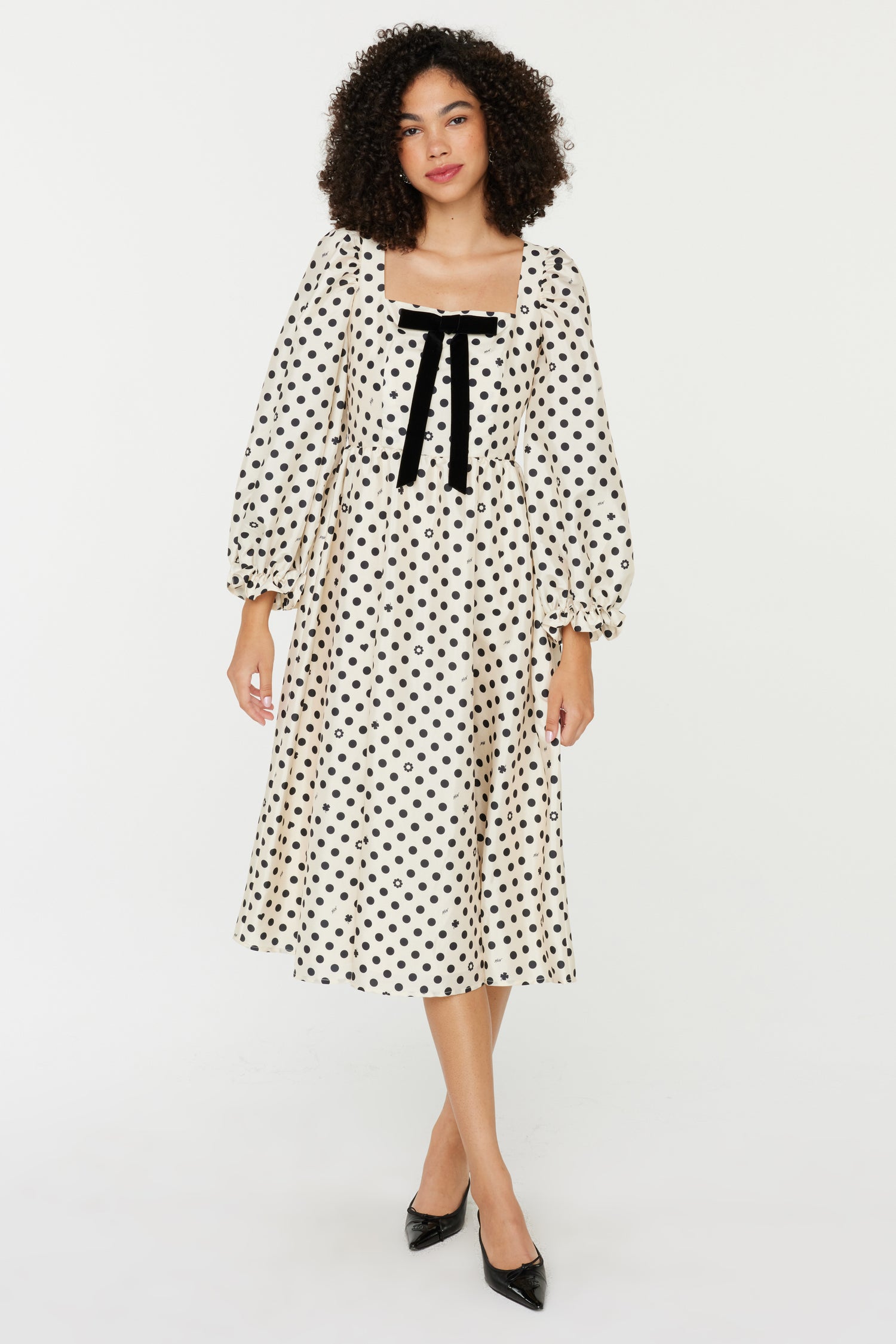 Georgia Dress w. Bow - Black & White Polka Dot 0 / Black & White Polka Dot Georgia Dress w. Bow - Black & White Polka Dot 0 / Black & White Polka Dot