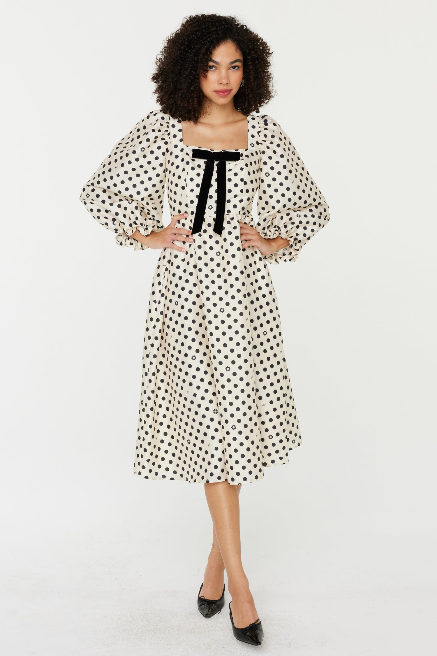 Georgia Dress w. Bow - Black & White Polka Dot 0 / Black & White Polka Dot Georgia Dress w. Bow - Black & White Polka Dot 0 / Black & White Polka Dot
