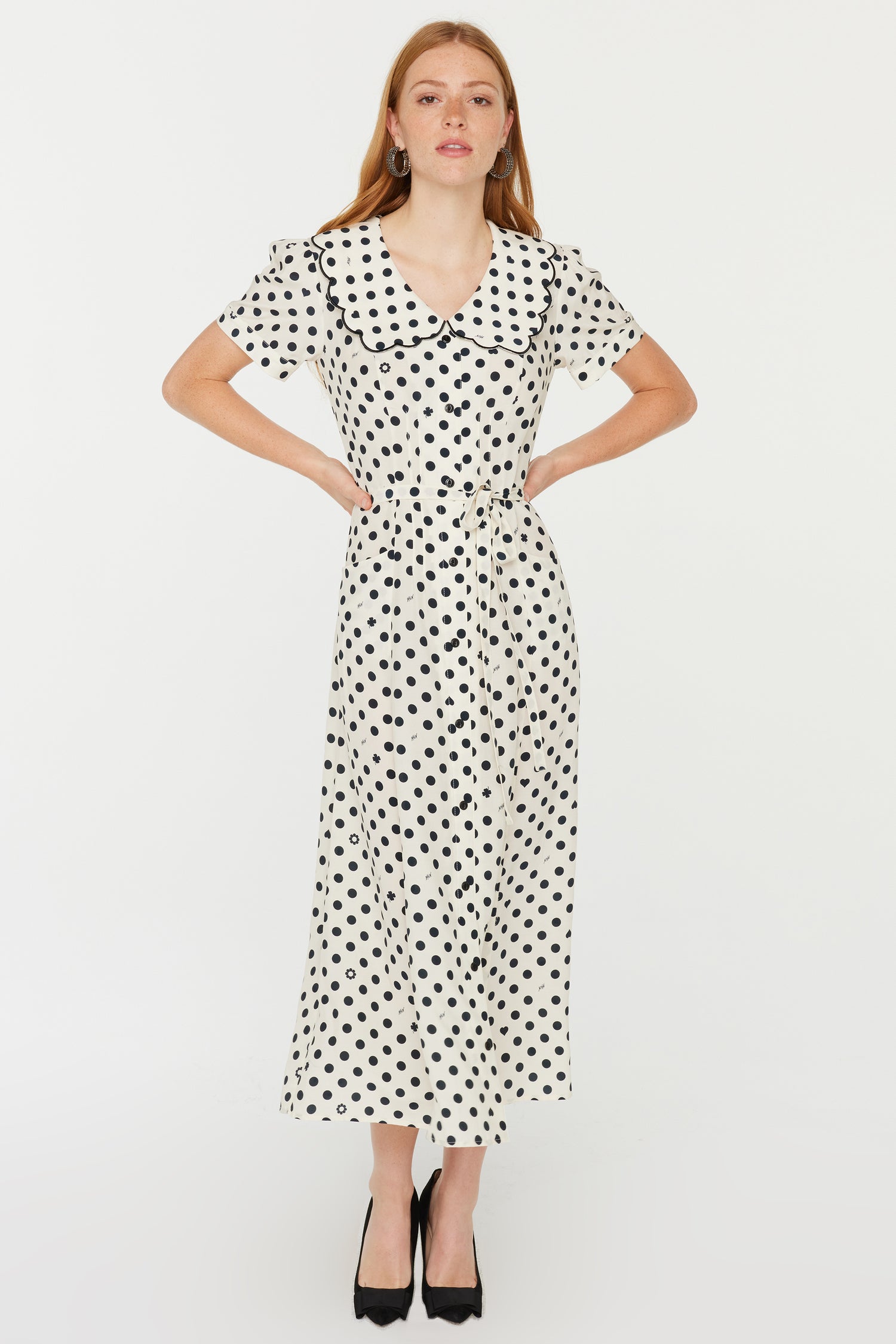 Marina Button Down Dress w. Collar - Black & White Polka Dot HVN Marina Button Down Dress w. Collar - Black & White Polka Dot HVN