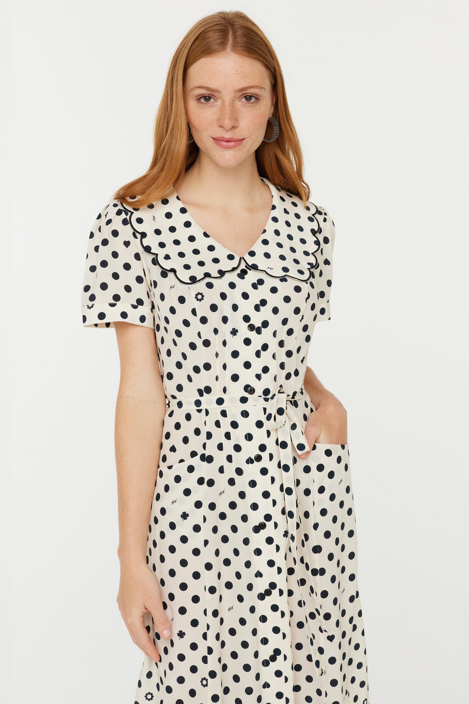 Marina Button Down Dress W. Collar - Black & White Polka Dot 10 / Black & White Polka Dot Marina Button Down Dress W. Collar - Black & White Polka Dot 10 / Black & White Polka Dot