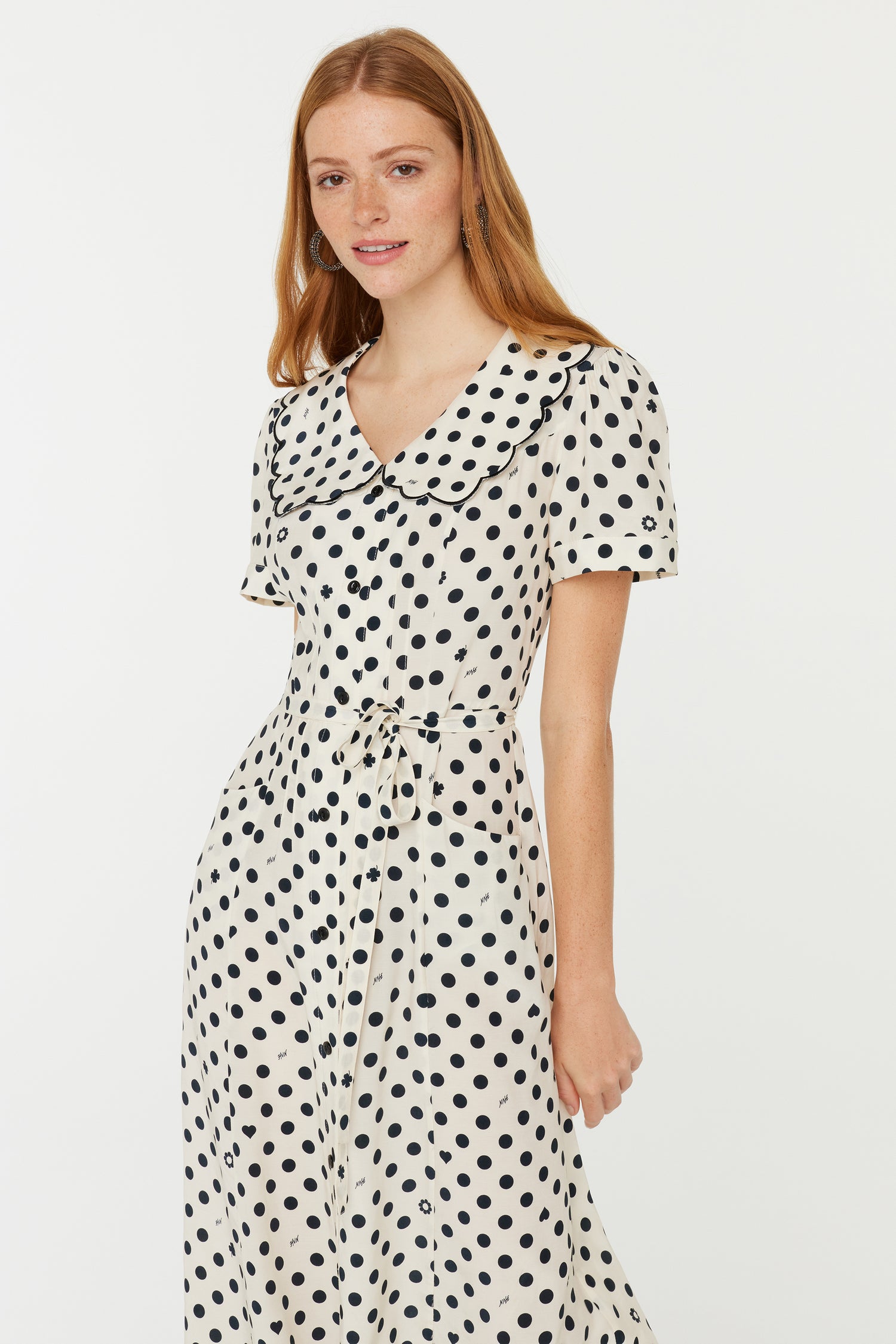 Marina Button Down Dress w. Collar - Black & White Polka Dot HVN Marina Button Down Dress w. Collar - Black & White Polka Dot HVN
