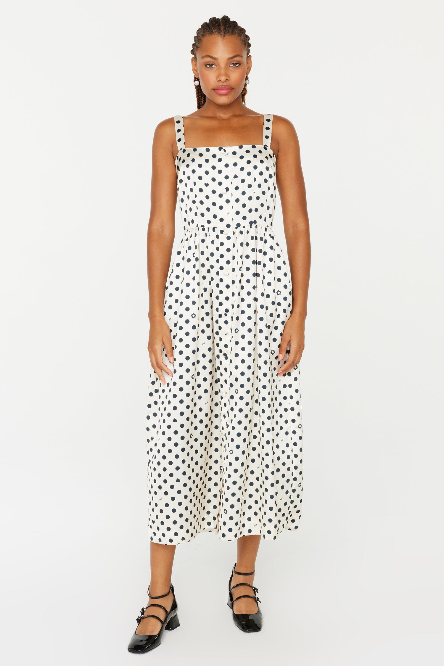 black and white patterned midi dress Cream and Black Print Built-in-Bra Midi Dress Large | Women's Online Boutique | Boho Chic Style