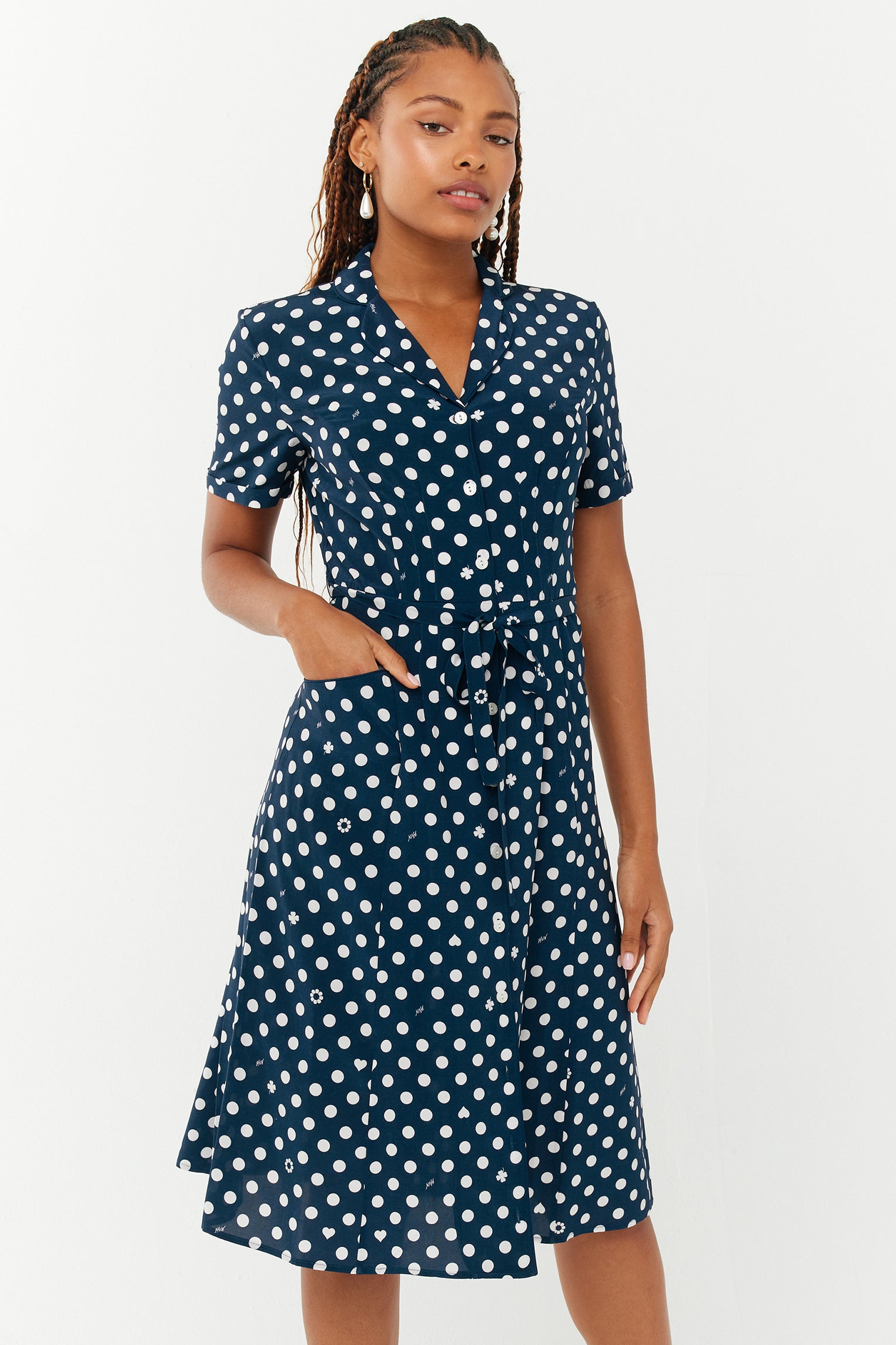 Maria Dress - Navy Charm Polka Dot – HVN