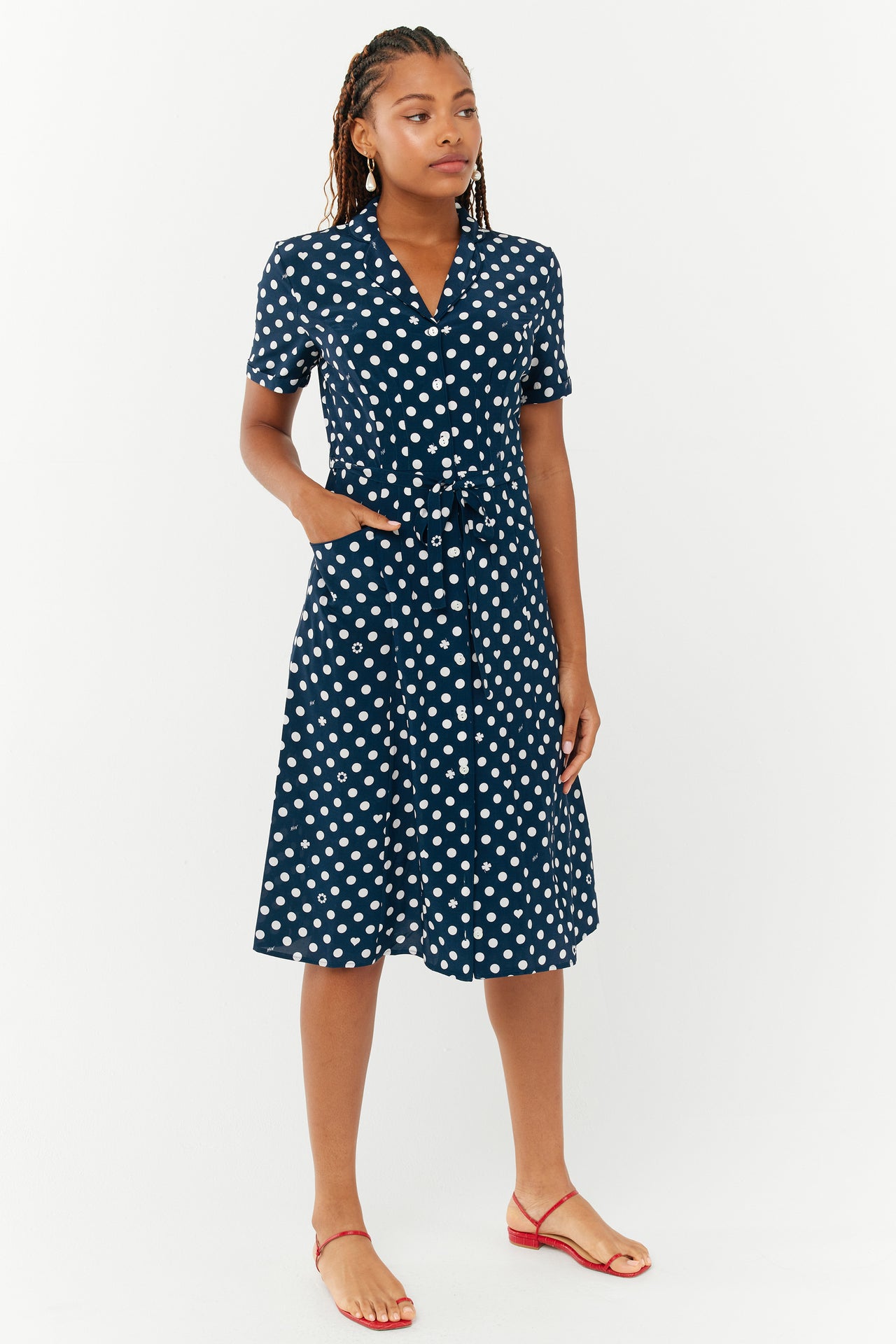 Navy Polkadot Midi Dress main image 0