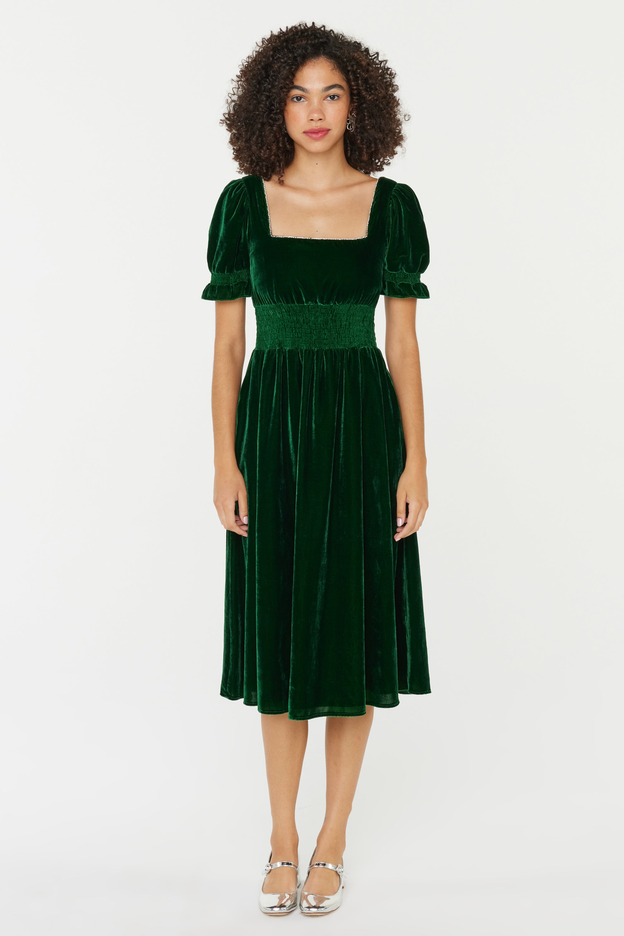 Smocked Holland Dress w. Rhinestone - Dark Green Velvet – HVN
