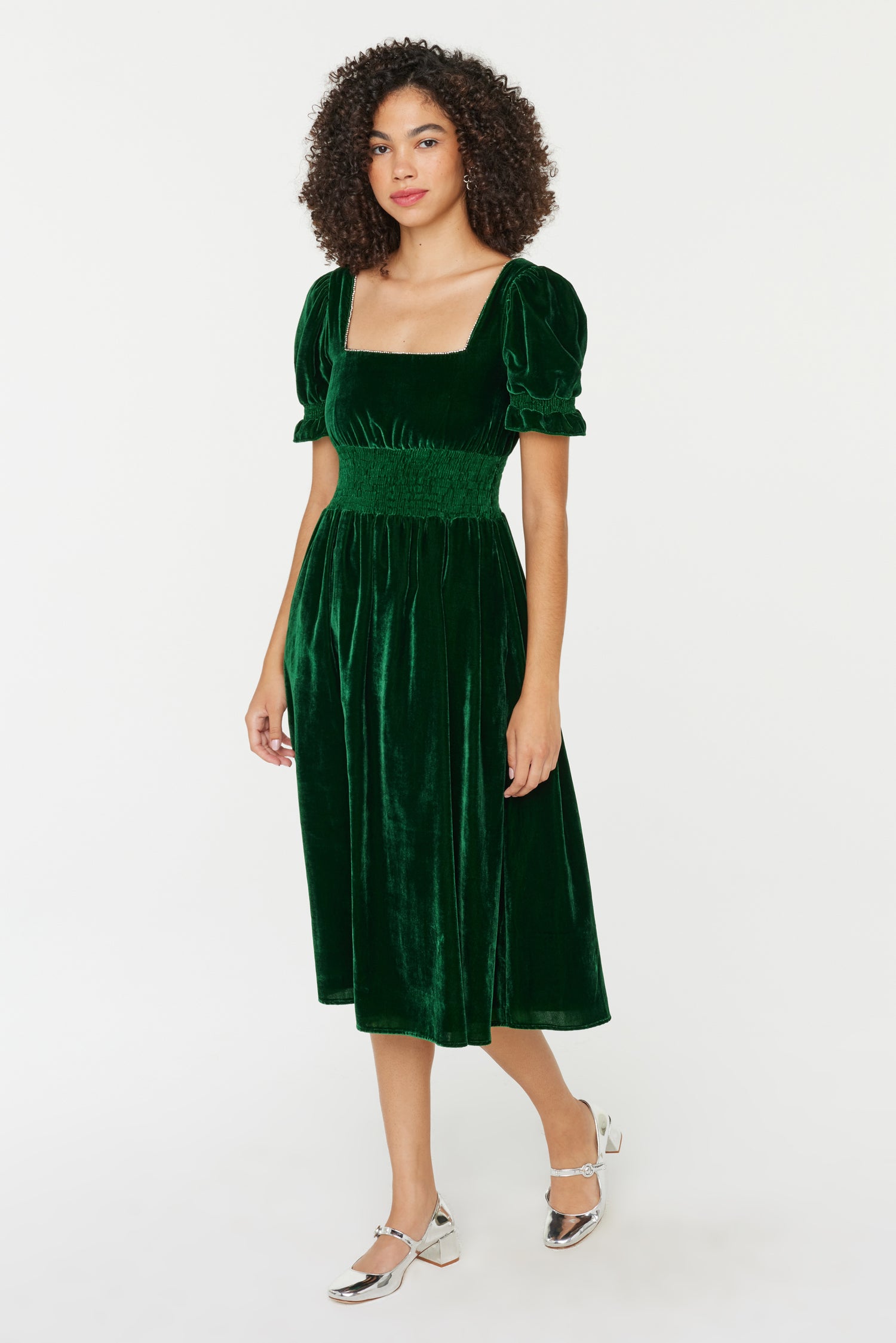 Smocked Holland Dress w. Rhinestone Smocked Holland Dress w. Rhinestone