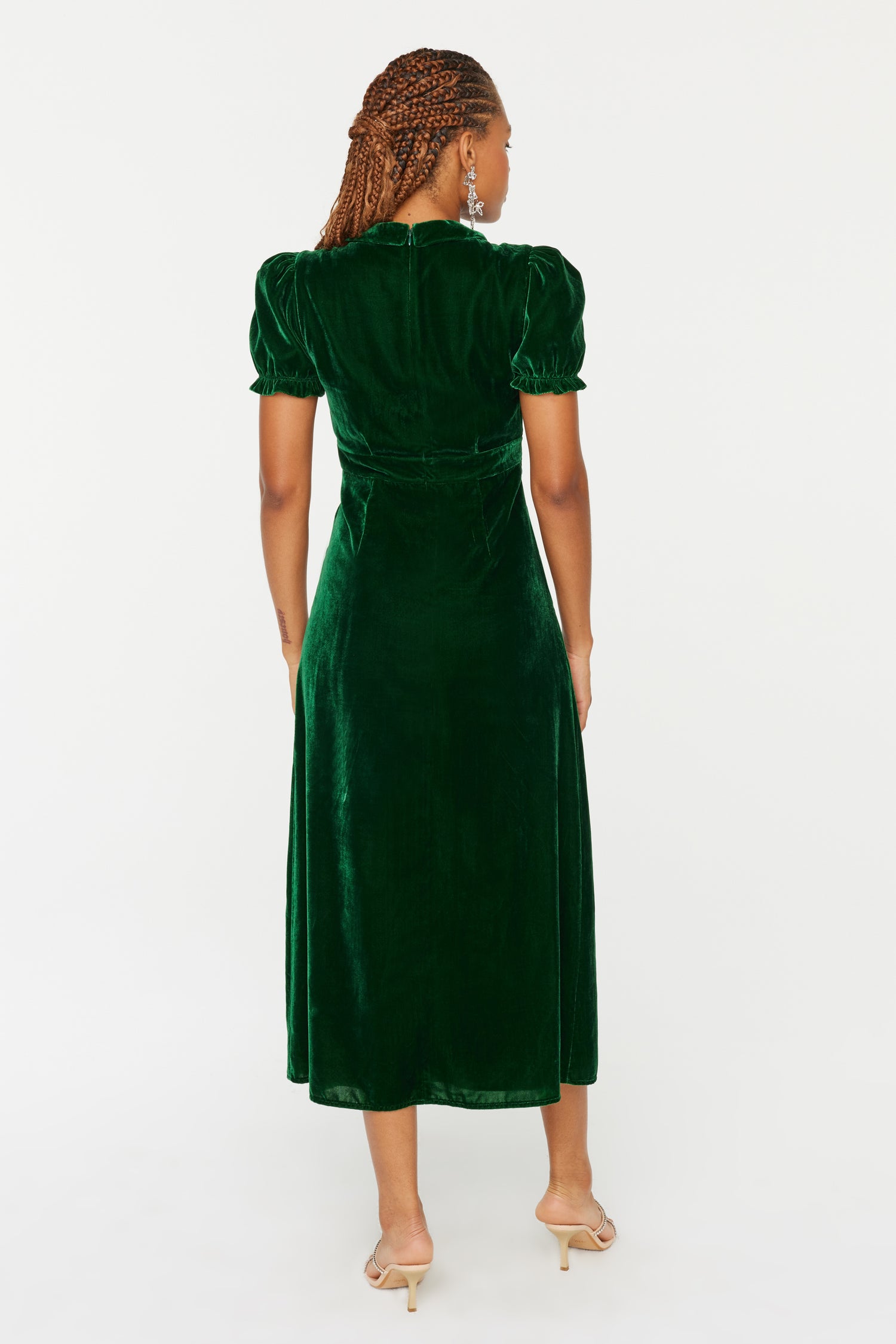 Velvet Riley Dress W. Collar - Green W. Crystal Buttons 10 / Green Velvet Riley Dress W. Collar - Green W. Crystal Buttons 10 / Green