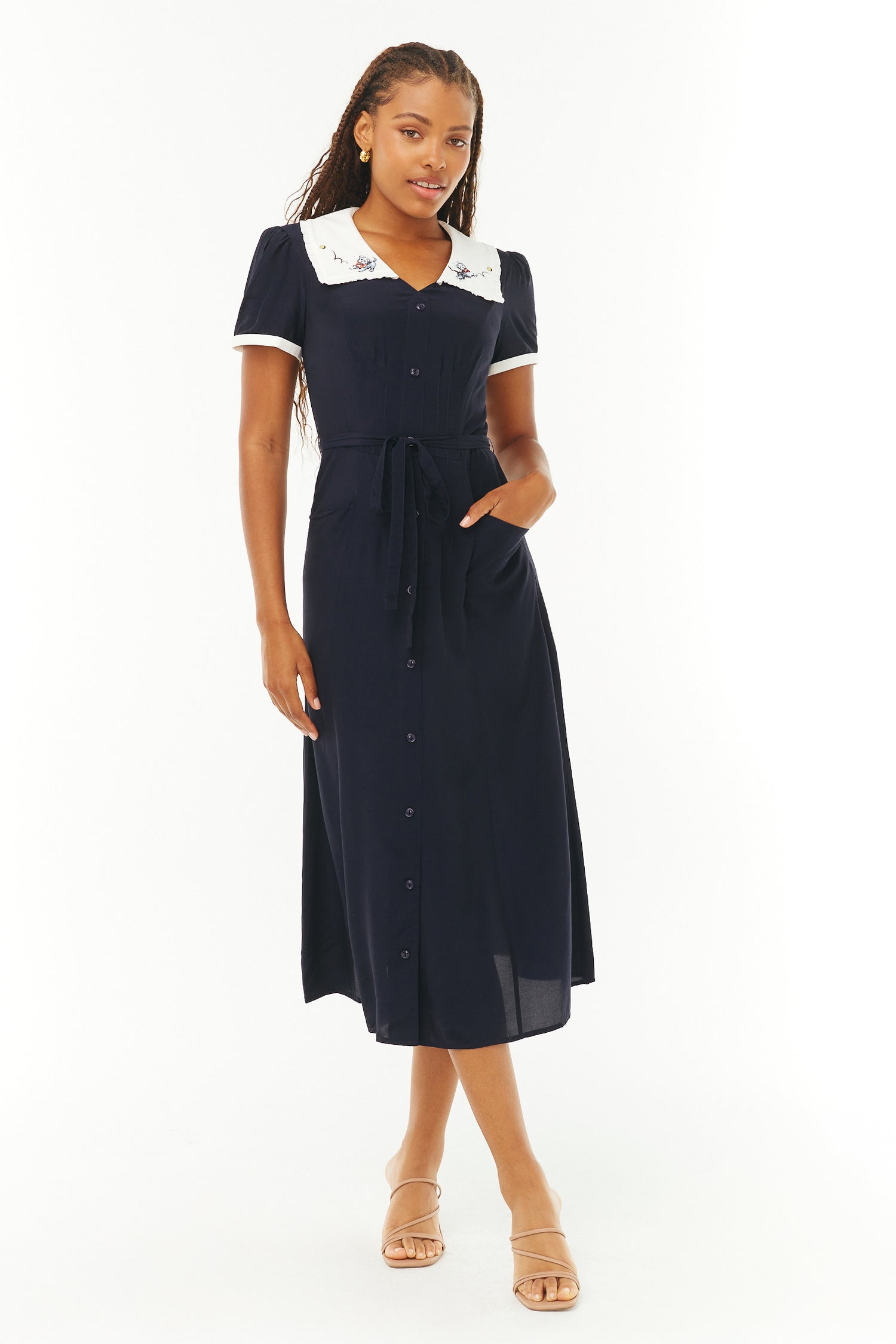 navy blue midi dress button up SIMKHAI Women's Montgomery Organza Button-Front Gown - Midnight