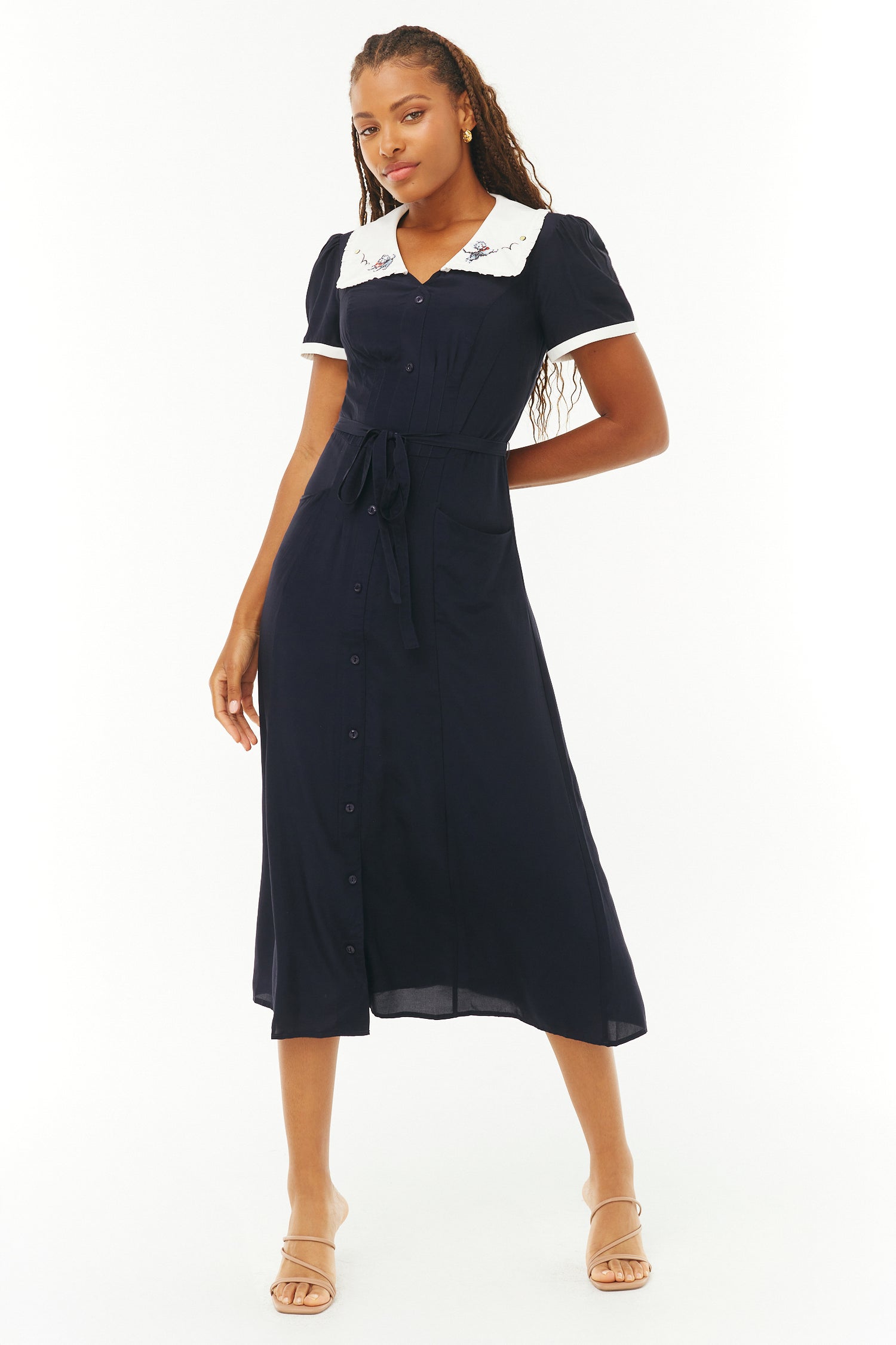 marina v neck embroidered dress Marina Lace Dress