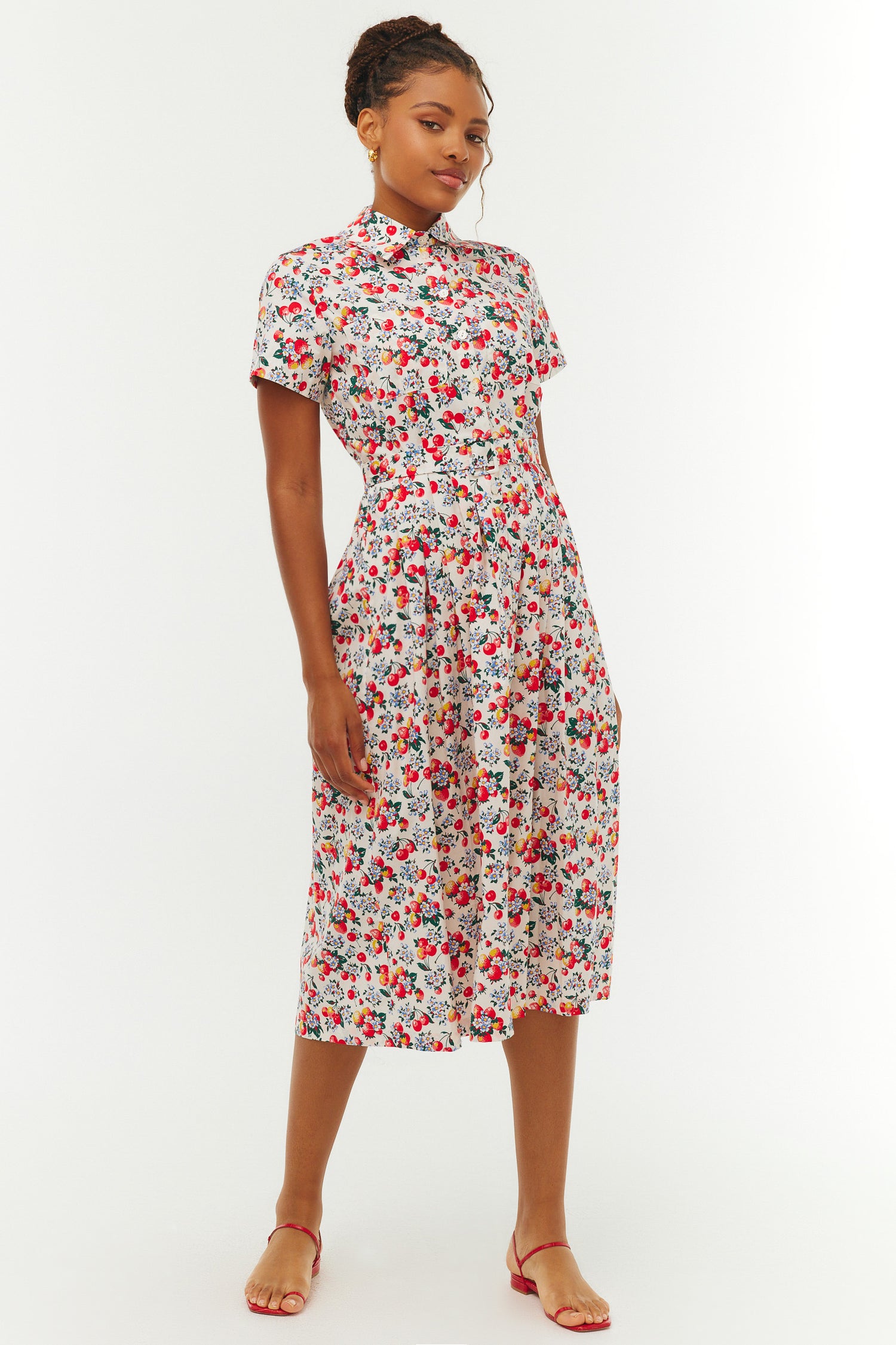 Kristin Cotton Button Down Dress - Strawberry Cherry HVN Kristin Cotton Button Down Dress - Strawberry Cherry HVN