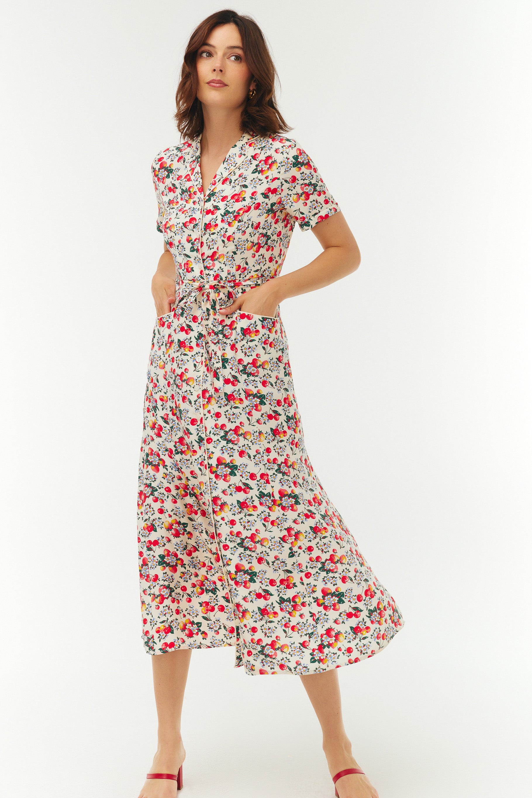 【HVN】SHELL LONG MARIA Dress シルクワンピース 貝柄 Long Maria Dress - Strawberry Cherry – HVN