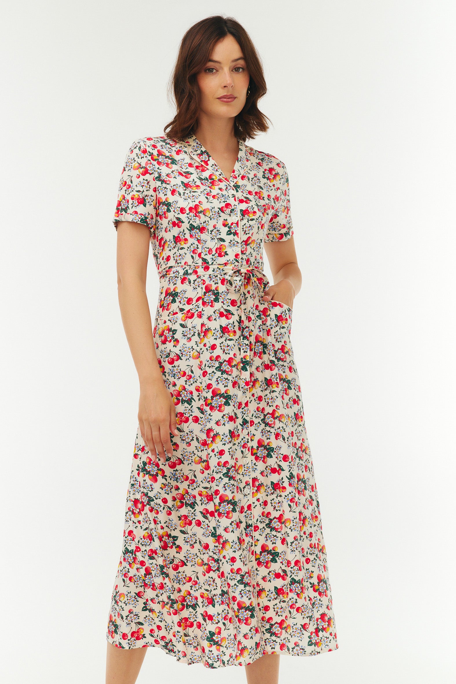 h♡andmary Ann ribbon dress beige Long Maria Dress - Strawberry Cherry – HVN