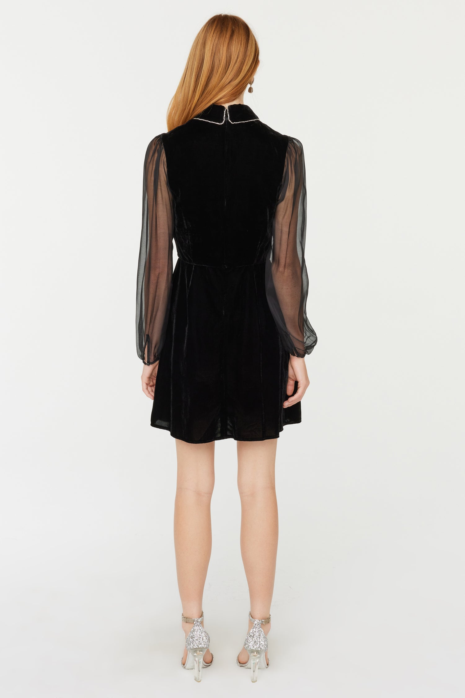 leather velvet dress Leather Trim Velvet Dress