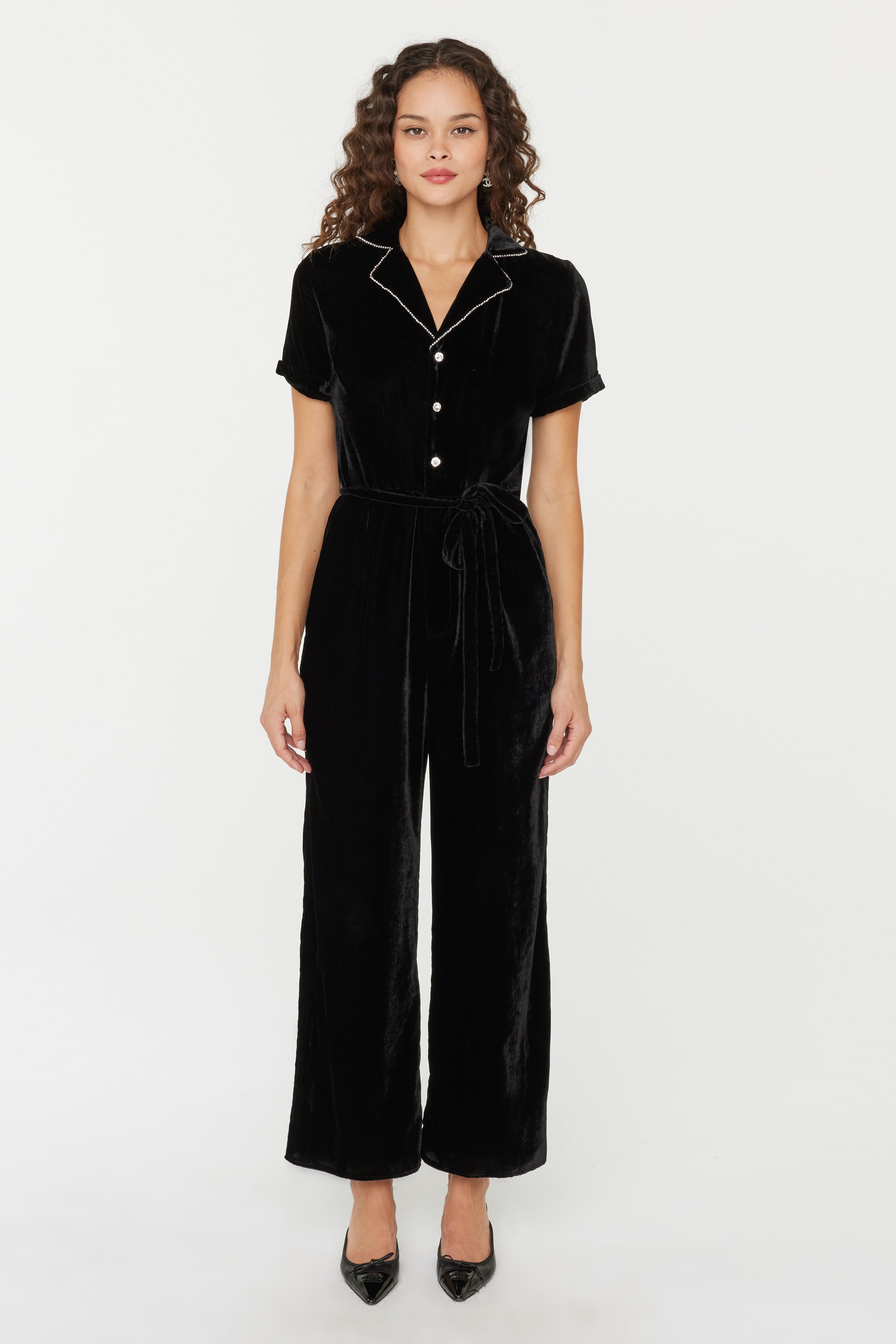 Short Sleeve Gia Jumpsuit - Black Velvet – HVN