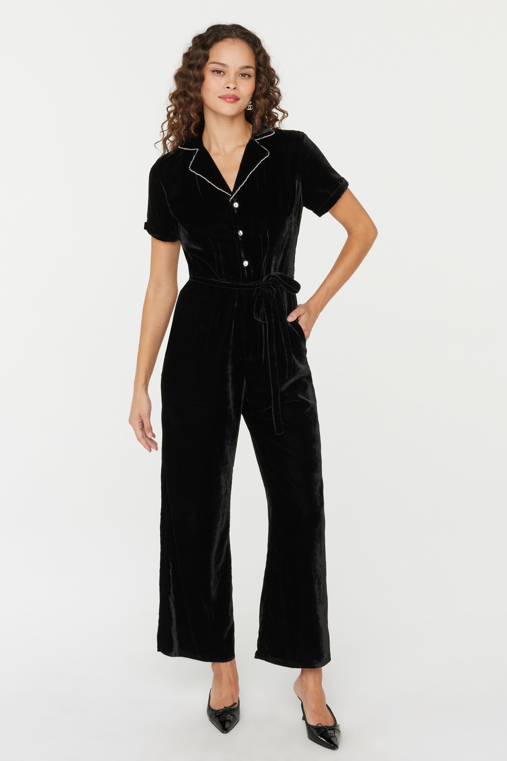 Short Sleeve Gia Jumpsuit - Black Velvet – HVN