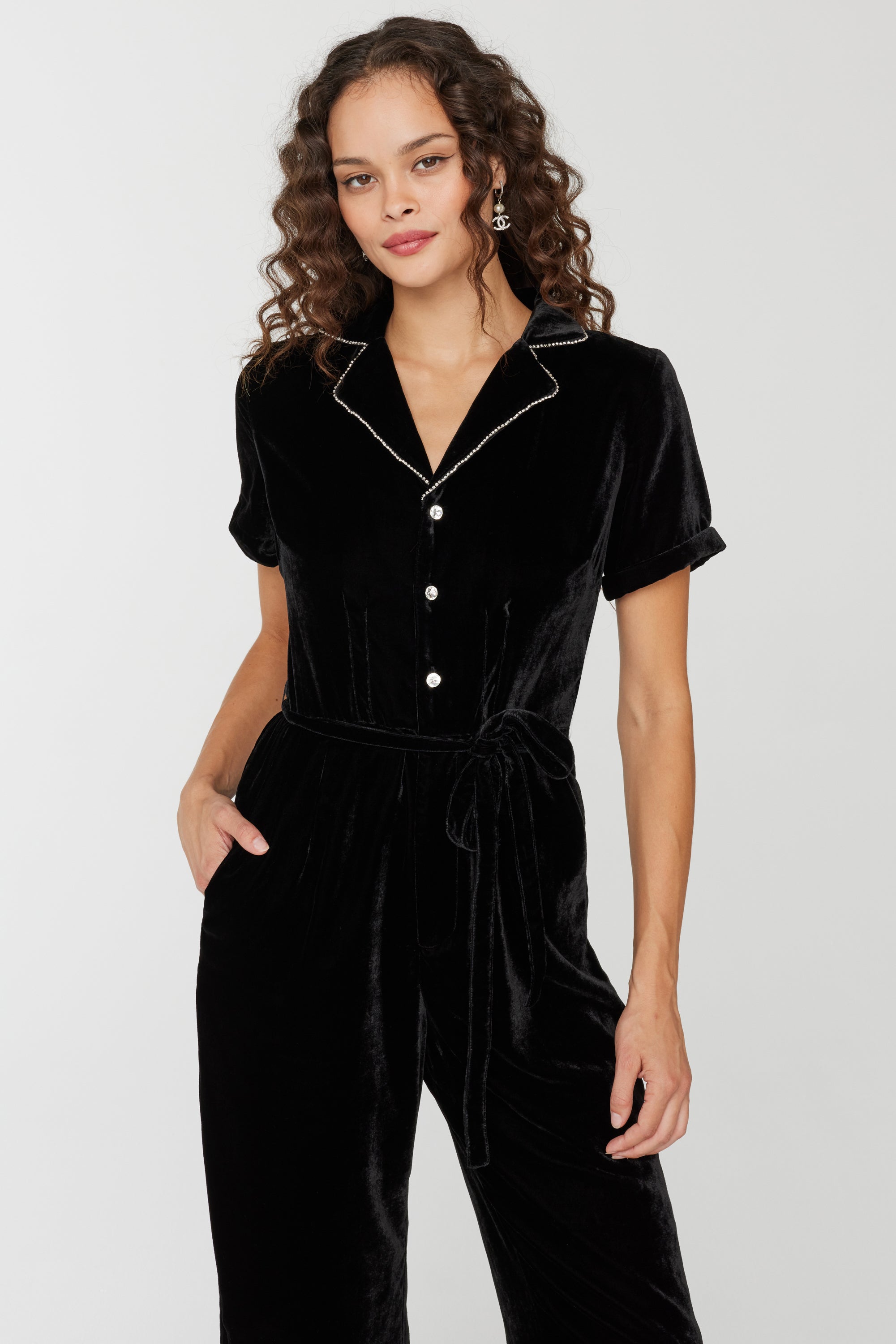 Short Sleeve Gia Jumpsuit - Black Velvet – HVN