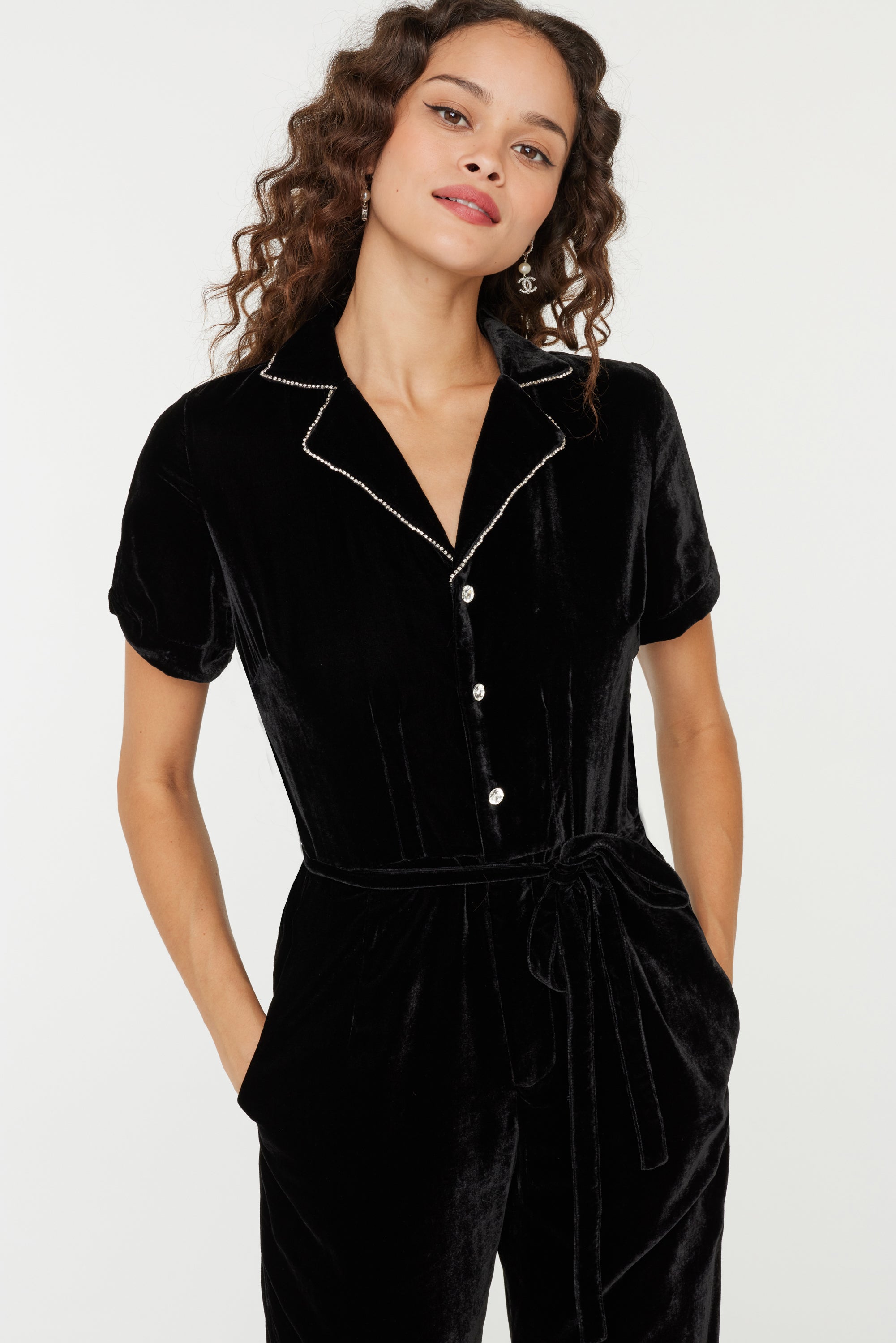 Short Sleeve Gia Jumpsuit - Black Velvet – HVN