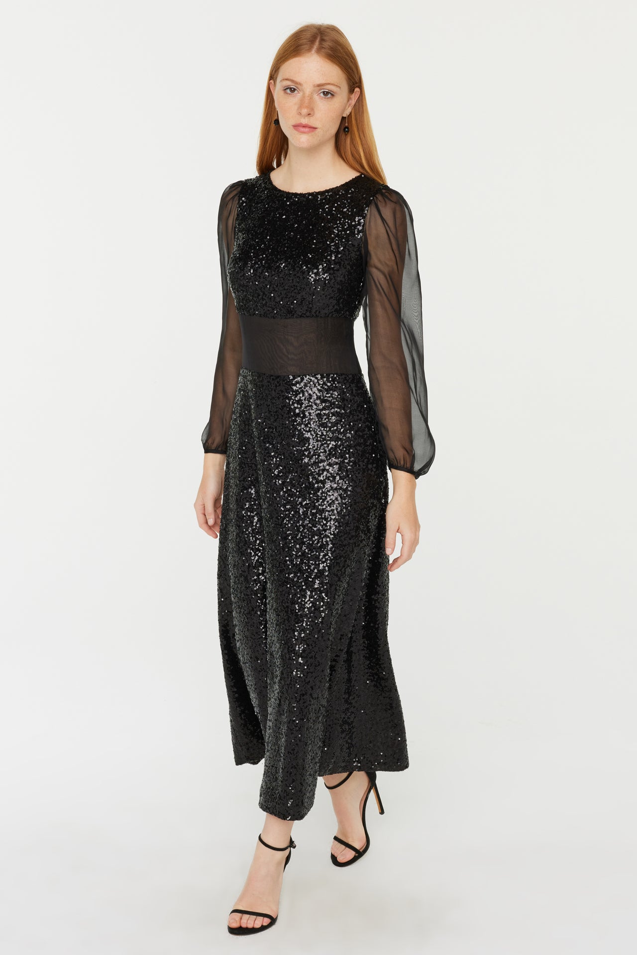 19007 Black Sequined Chiffon Dress