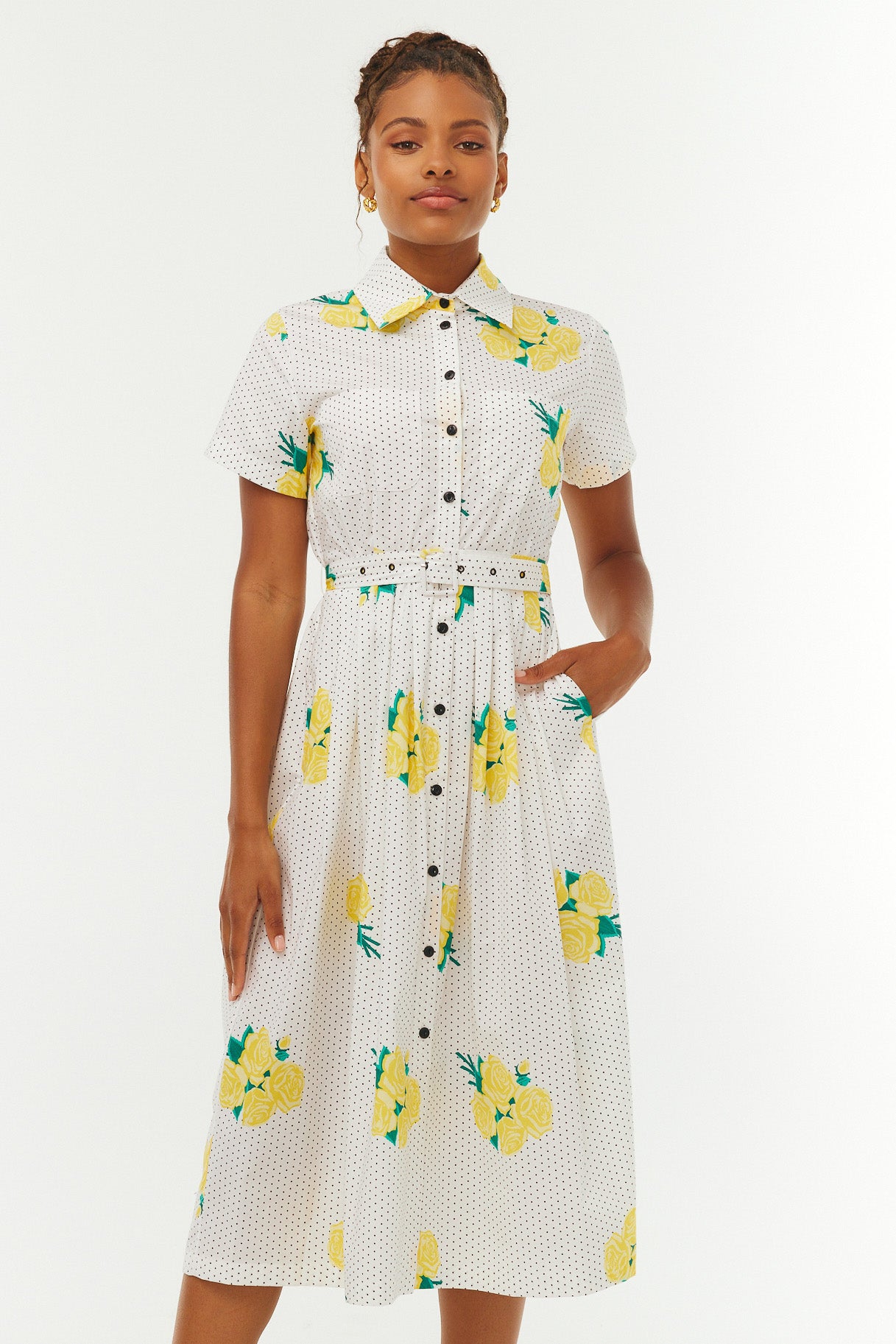 Kristin Cotton Button Down Dress - Polka Dot Rose 2 / Polka Dot Rose Kristin Cotton Button Down Dress - Polka Dot Rose 2 / Polka Dot Rose