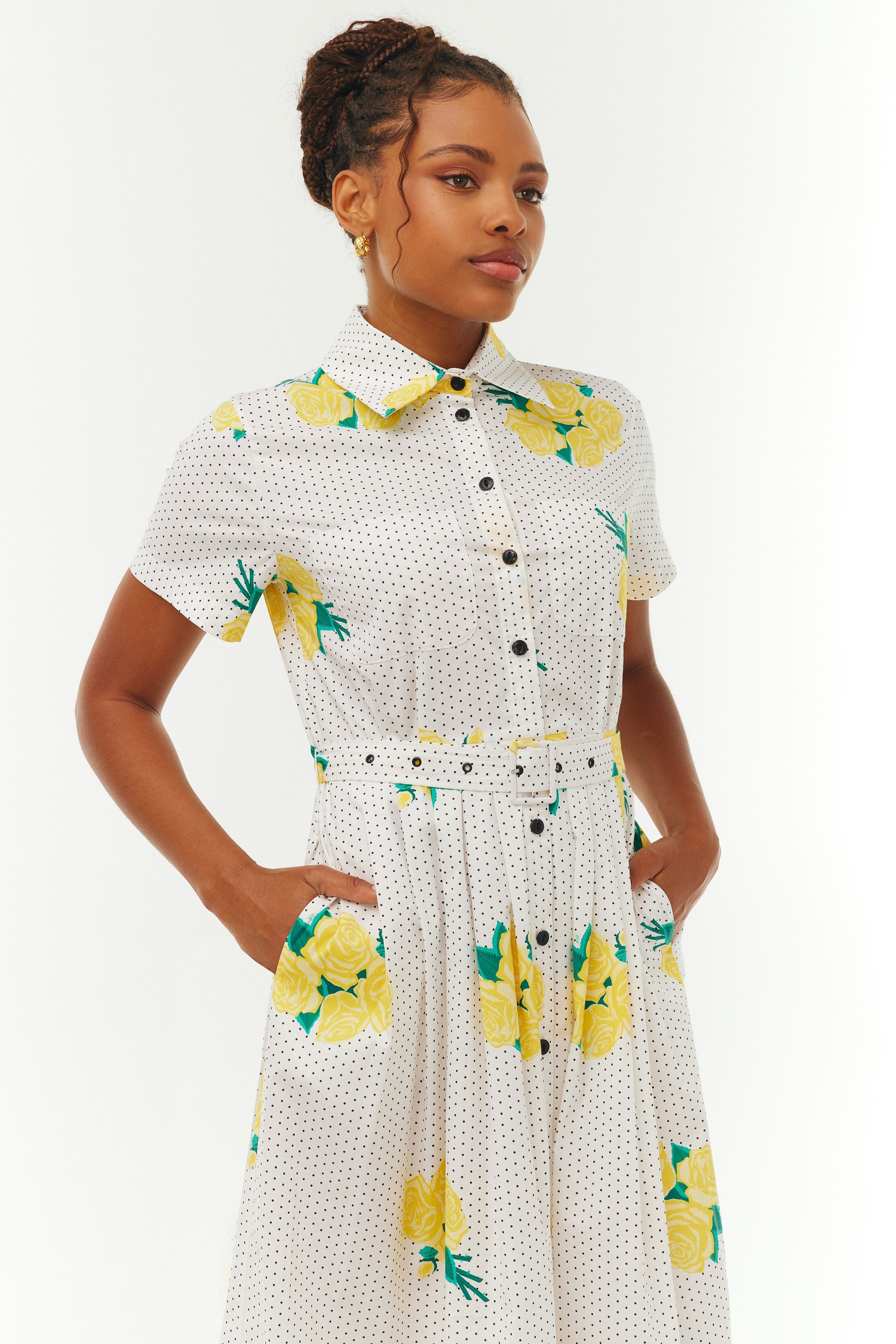 Kristin Cotton Button Down Dress - Polka Dot Rose – HVN