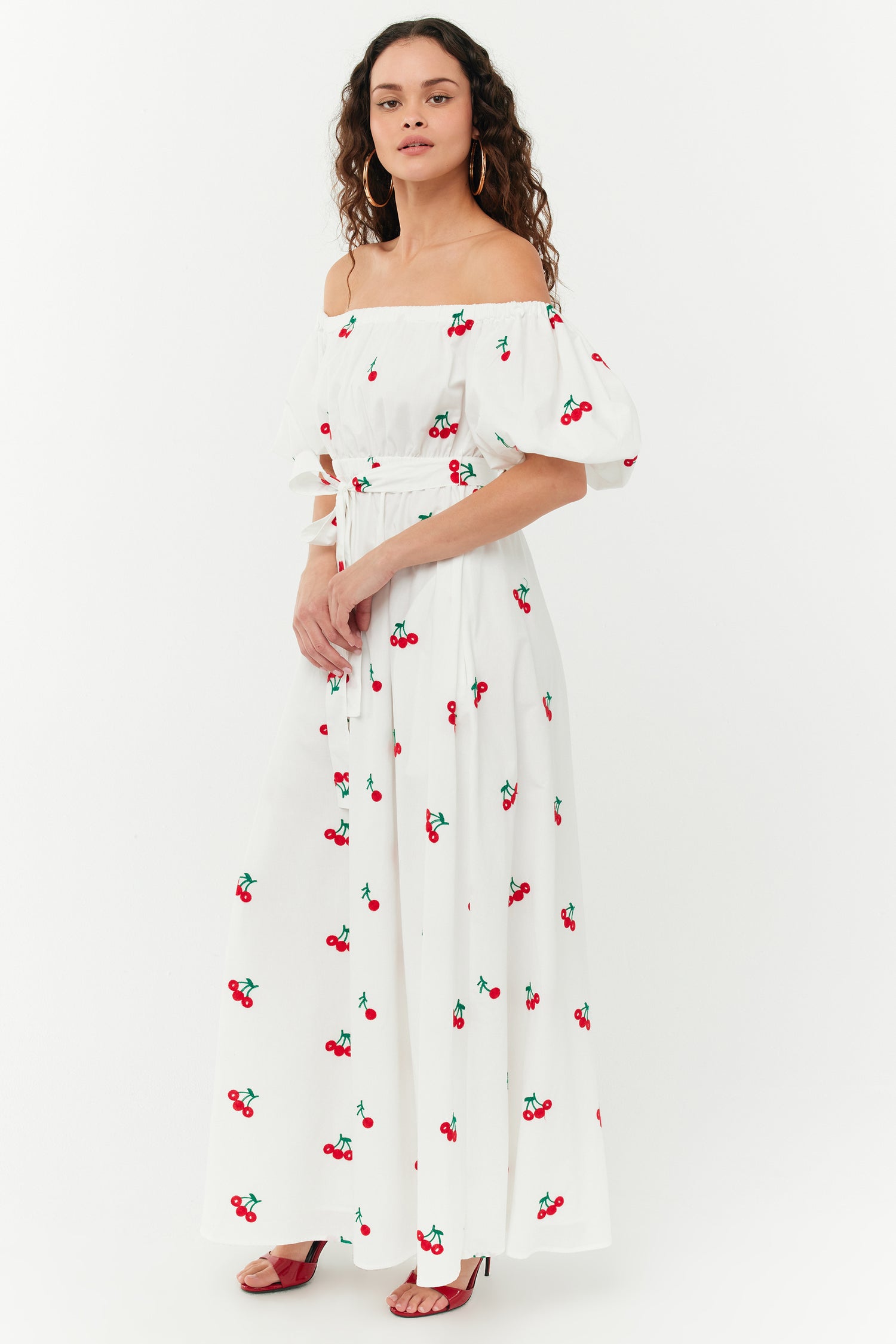 Madison Off the Shoulder Dress - Small Cherry Embroidery HVN Madison Off the Shoulder Dress - Small Cherry Embroidery HVN