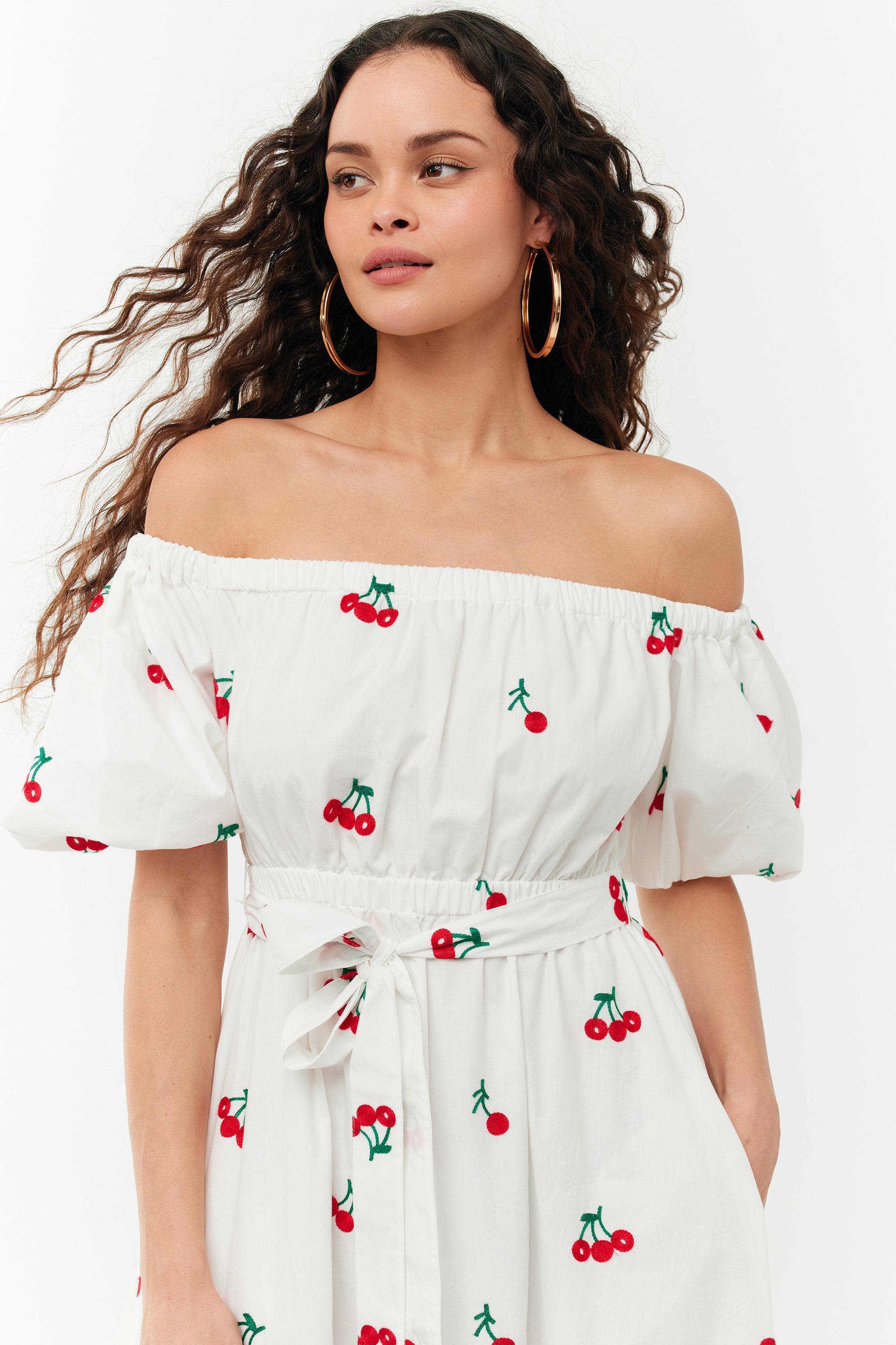 Madison Off the Shoulder Dress - Small Cherry Embroidery – HVN