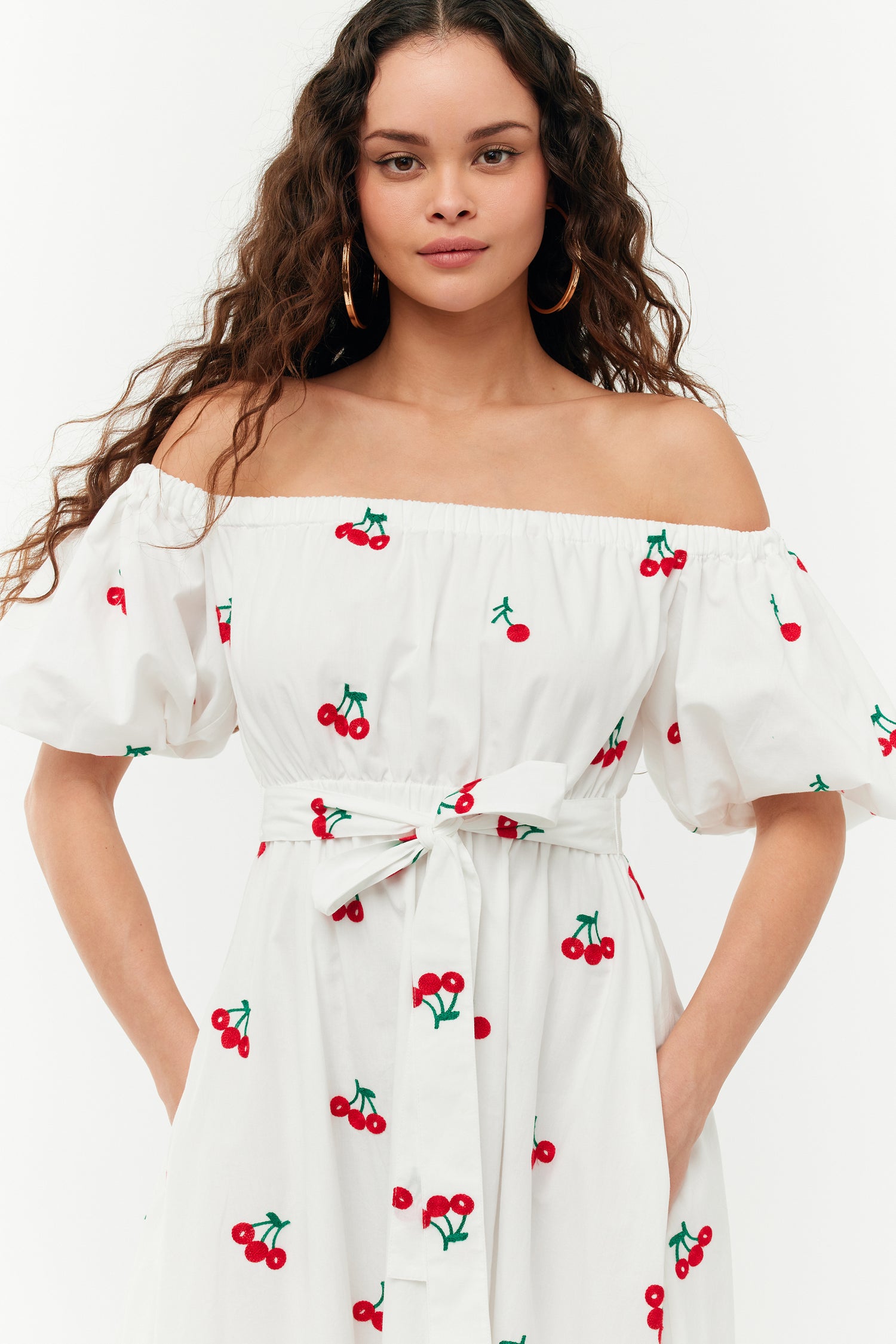 Madison Off The Shoulder Dress - Small Cherry Embroidery 0 / Cherry Embroidery Madison Off The Shoulder Dress - Small Cherry Embroidery 0 / Cherry Embroidery