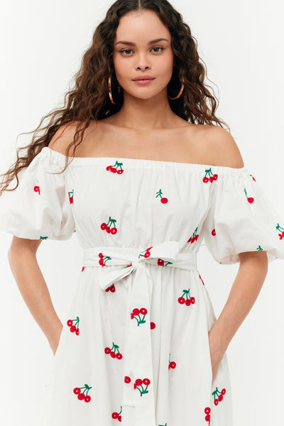 Madison Off the Shoulder Dress - Small Cherry Embroidery – HVN