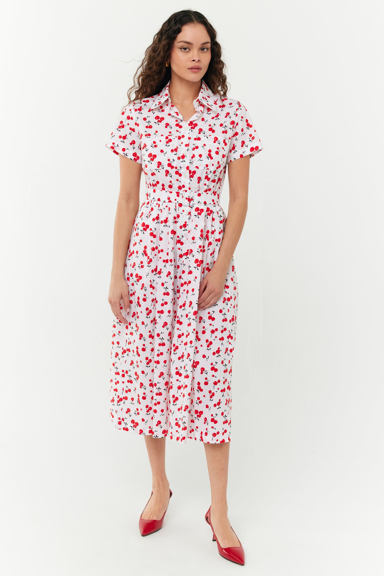 Kristin Cotton Button Down Dress - Red Cherry HVN Kristin Cotton Button Down Dress - Red Cherry HVN