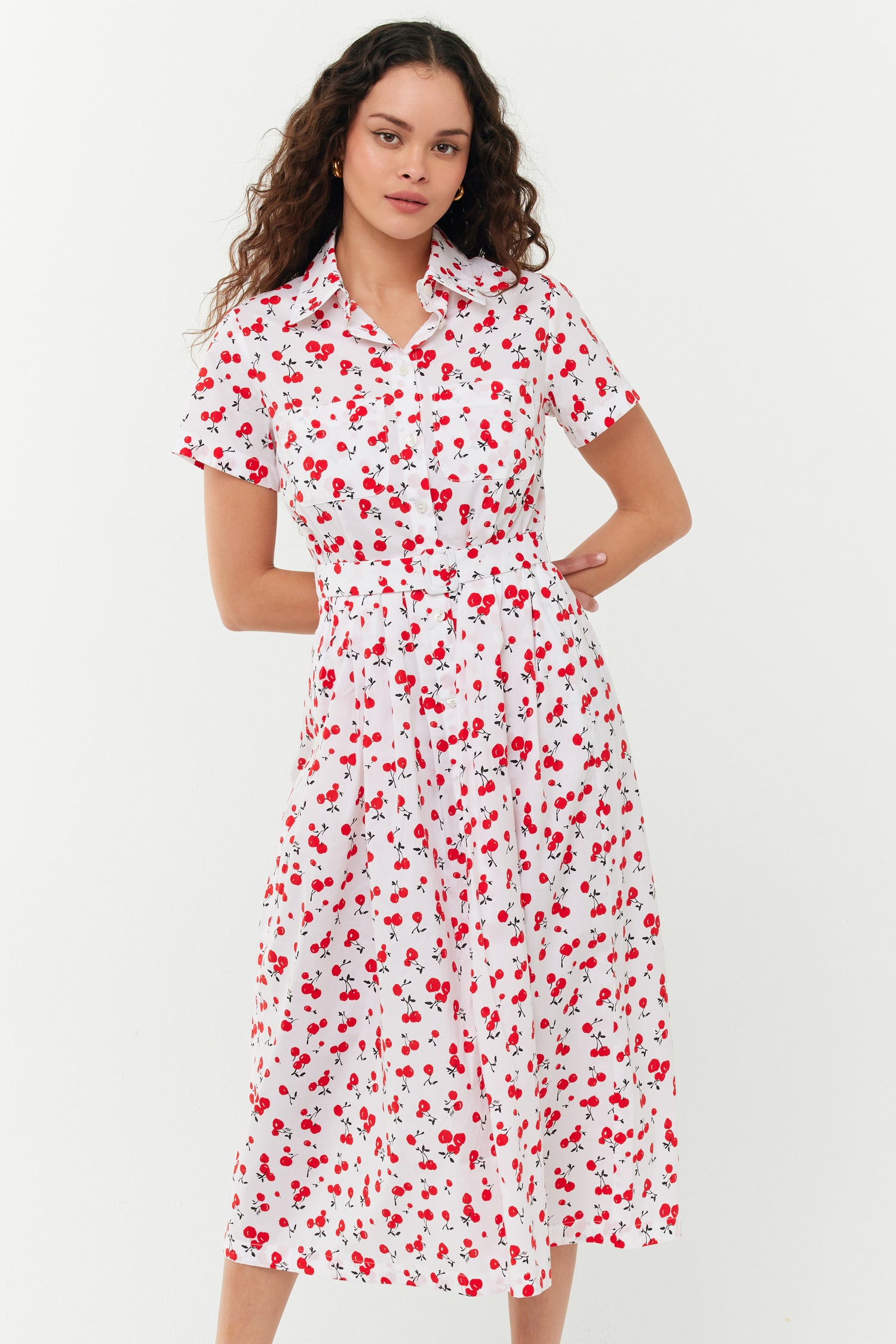 Kristin Cotton Button Down Dress - Red Cherry 2 / Red Cherry Kristin Cotton Button Down Dress - Red Cherry 2 / Red Cherry