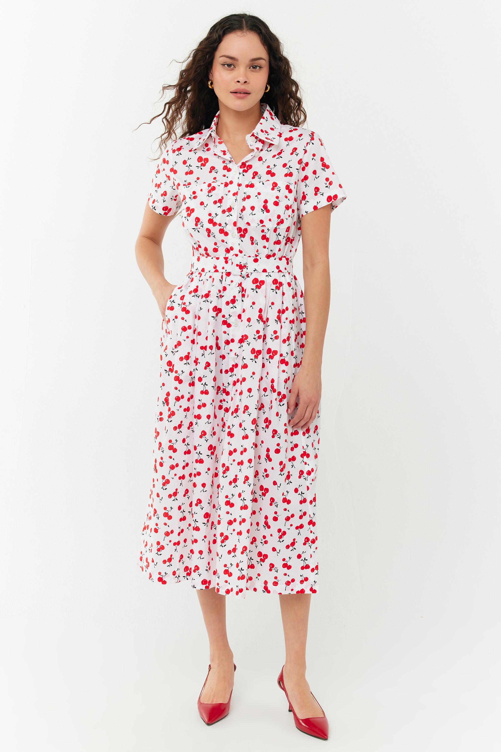 Kristin Cotton Button Down Dress - Red Cherry – HVN