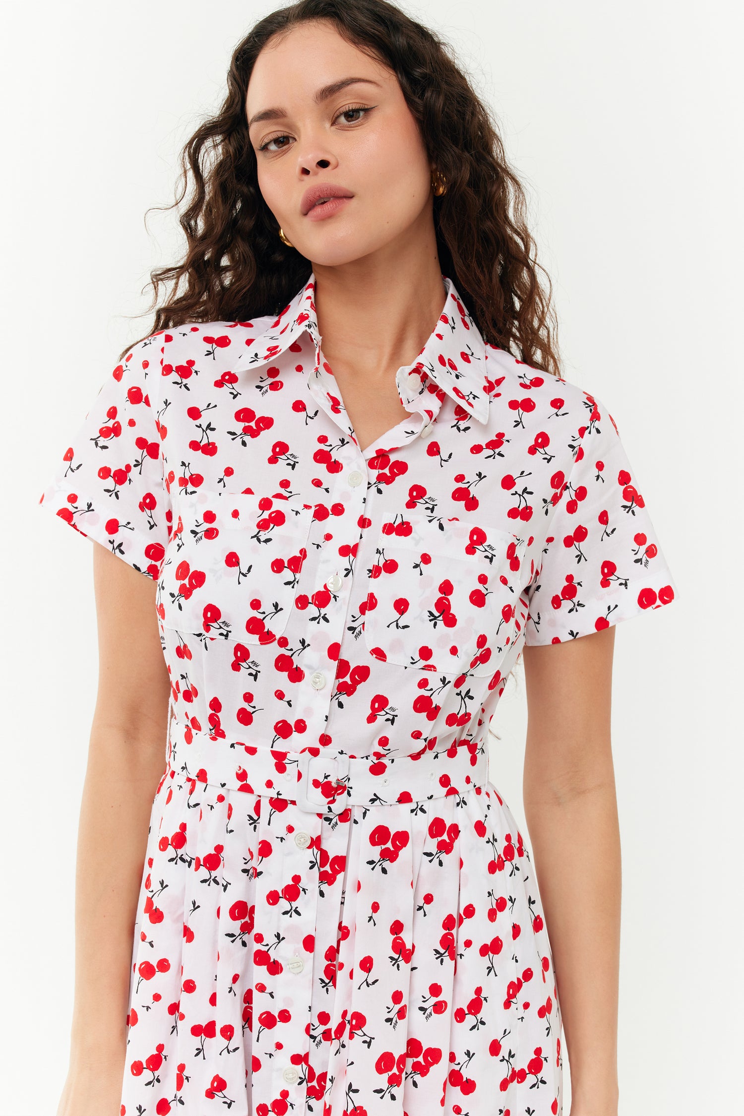 Kristin Cotton Button Down Dress - Red Cherry HVN Kristin Cotton Button Down Dress - Red Cherry HVN