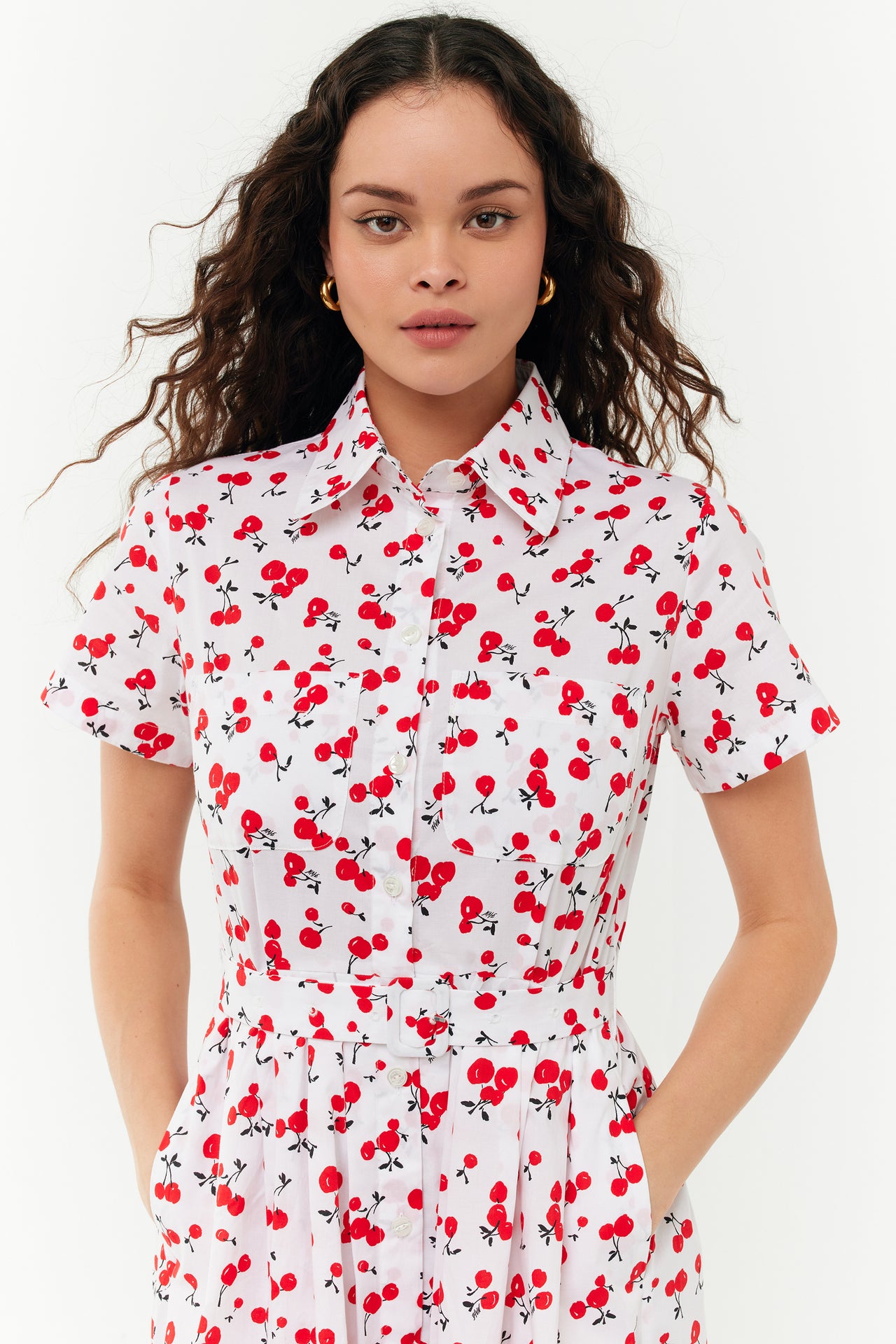 Kristin Cotton Button Down Dress Red Cherry HVN — free download