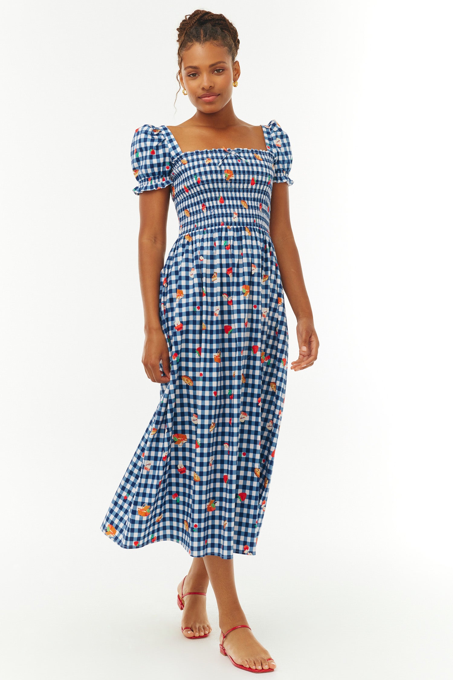 Cotton Smocked Fromer Dress - Navy Gingham Picnic – HVN