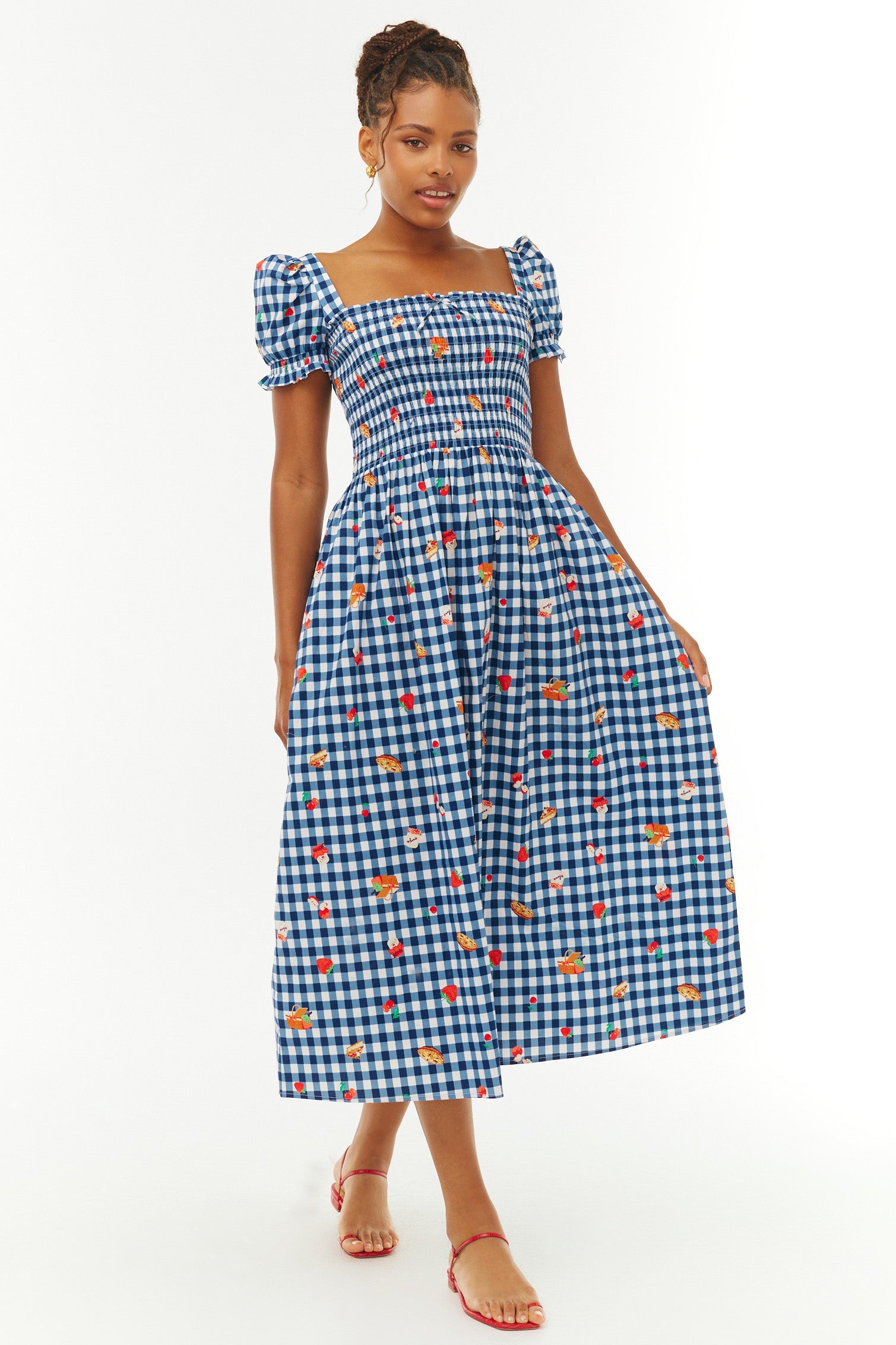 ワンピース French Chic Gingham Dress FOR HER S Cotton Smocked Fromer Dress - Navy Gingham Picnic – HVN
