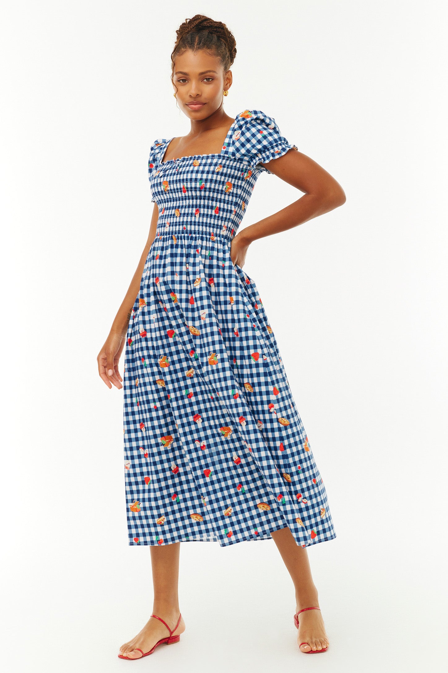 Cotton Smocked Fromer Dress - Navy Gingham Picnic – HVN