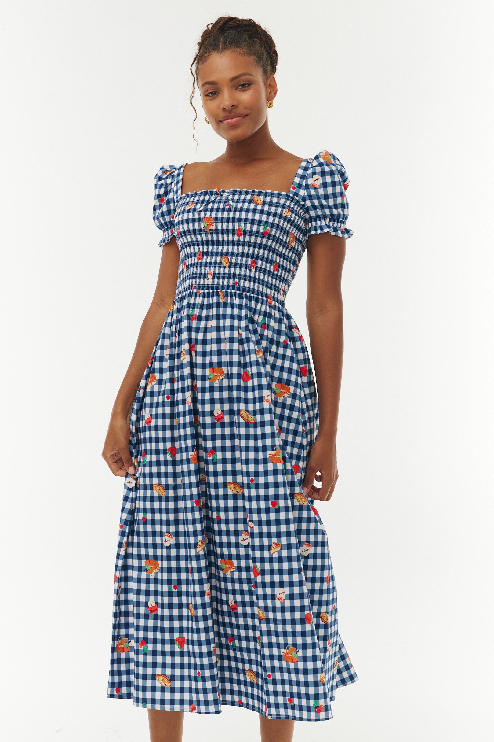 Cotton Smocked Fromer Dress - Navy Gingham Picnic – HVN