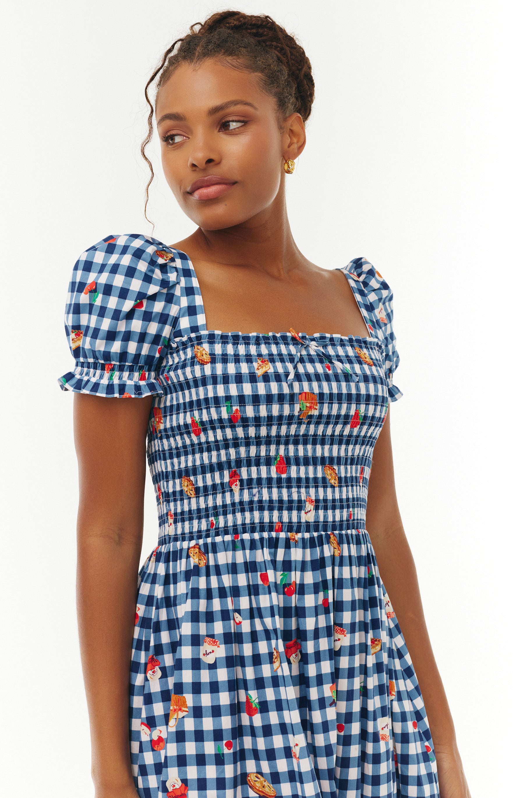 Cotton Smocked Fromer Dress - Navy Gingham Picnic – HVN