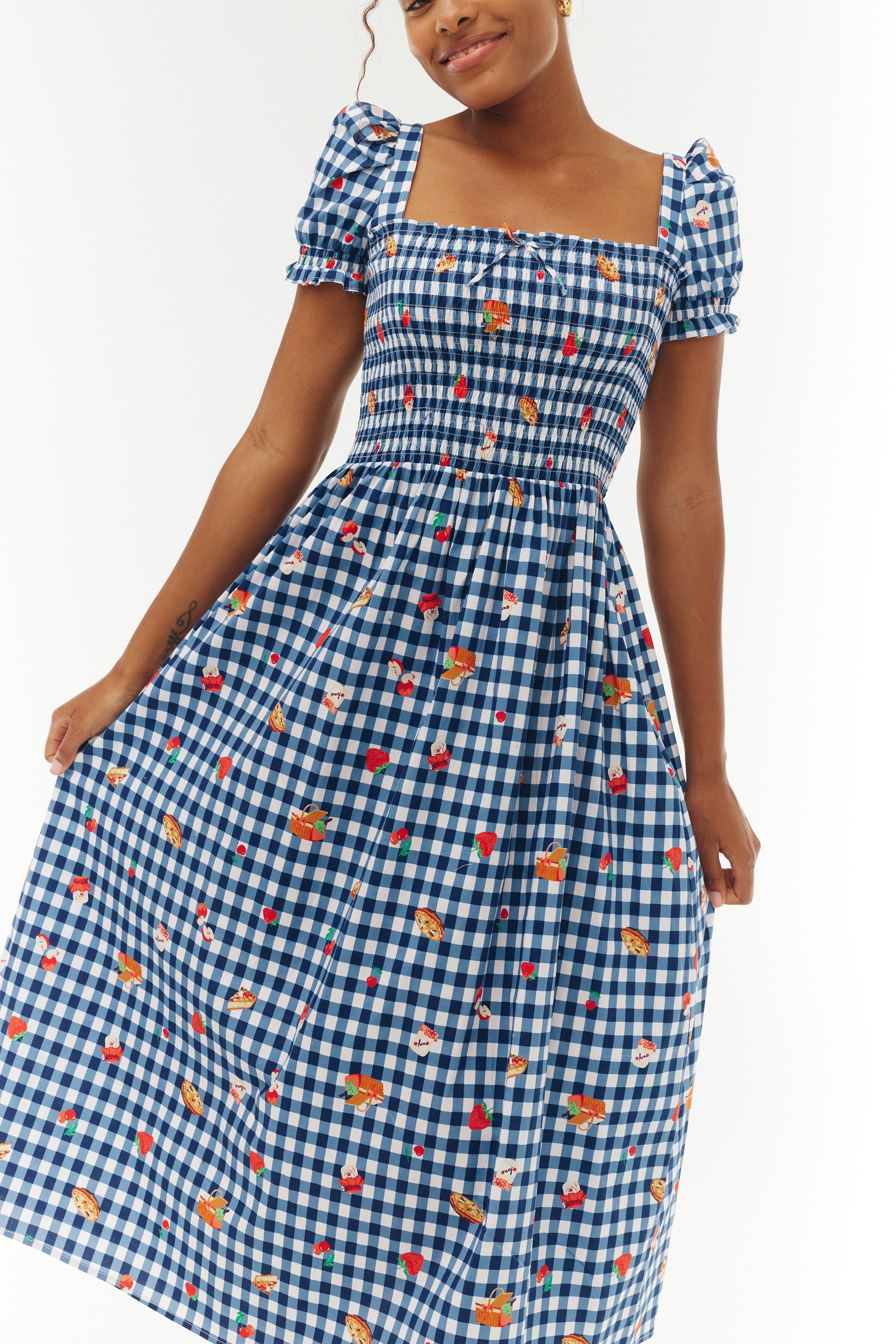 Cotton Smocked Fromer Dress - Navy Gingham Picnic – HVN